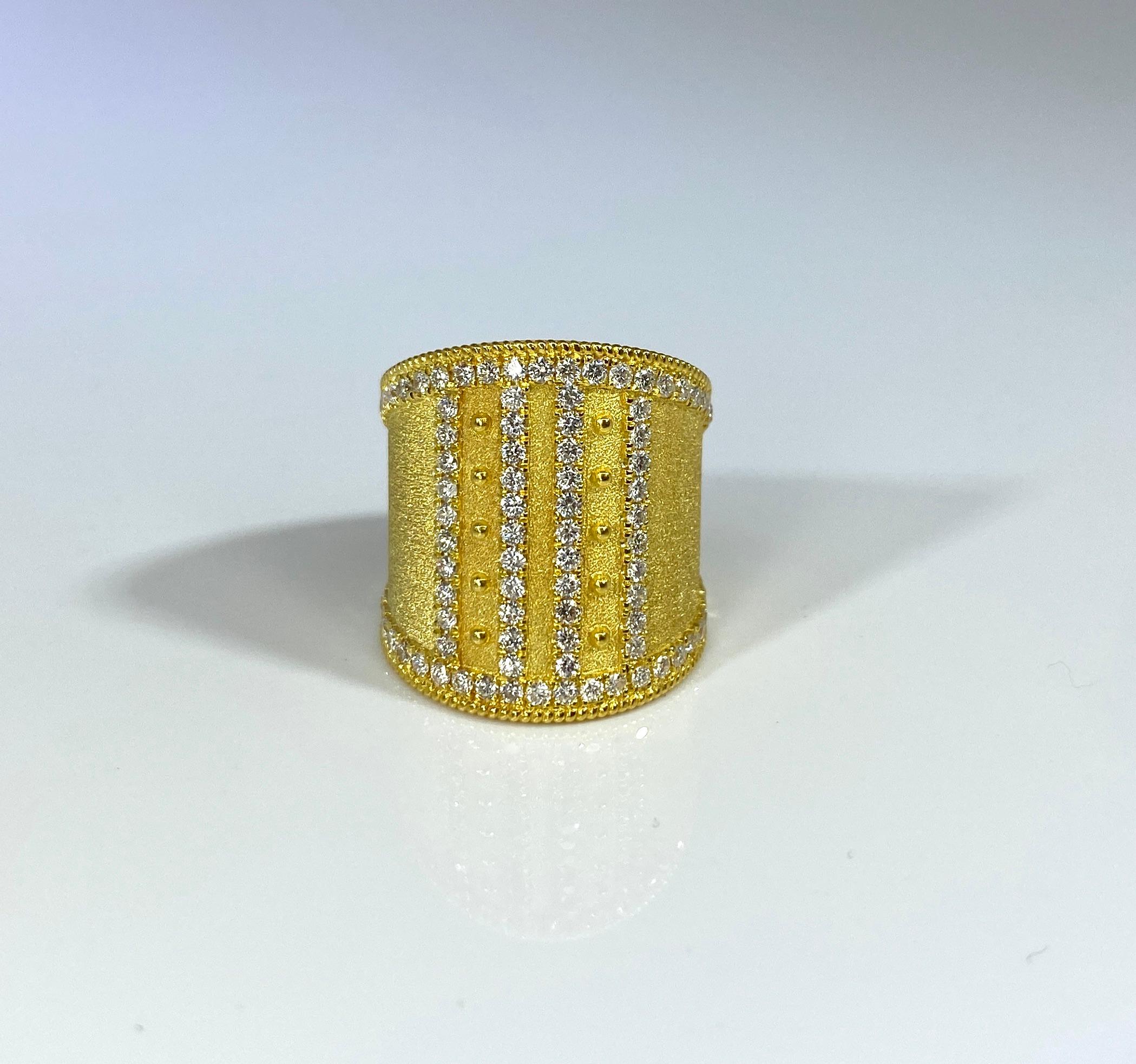 Georgios Collections 18 Karat Yellow Gold Wide Diamond and Granulation Ring  For Sale 7