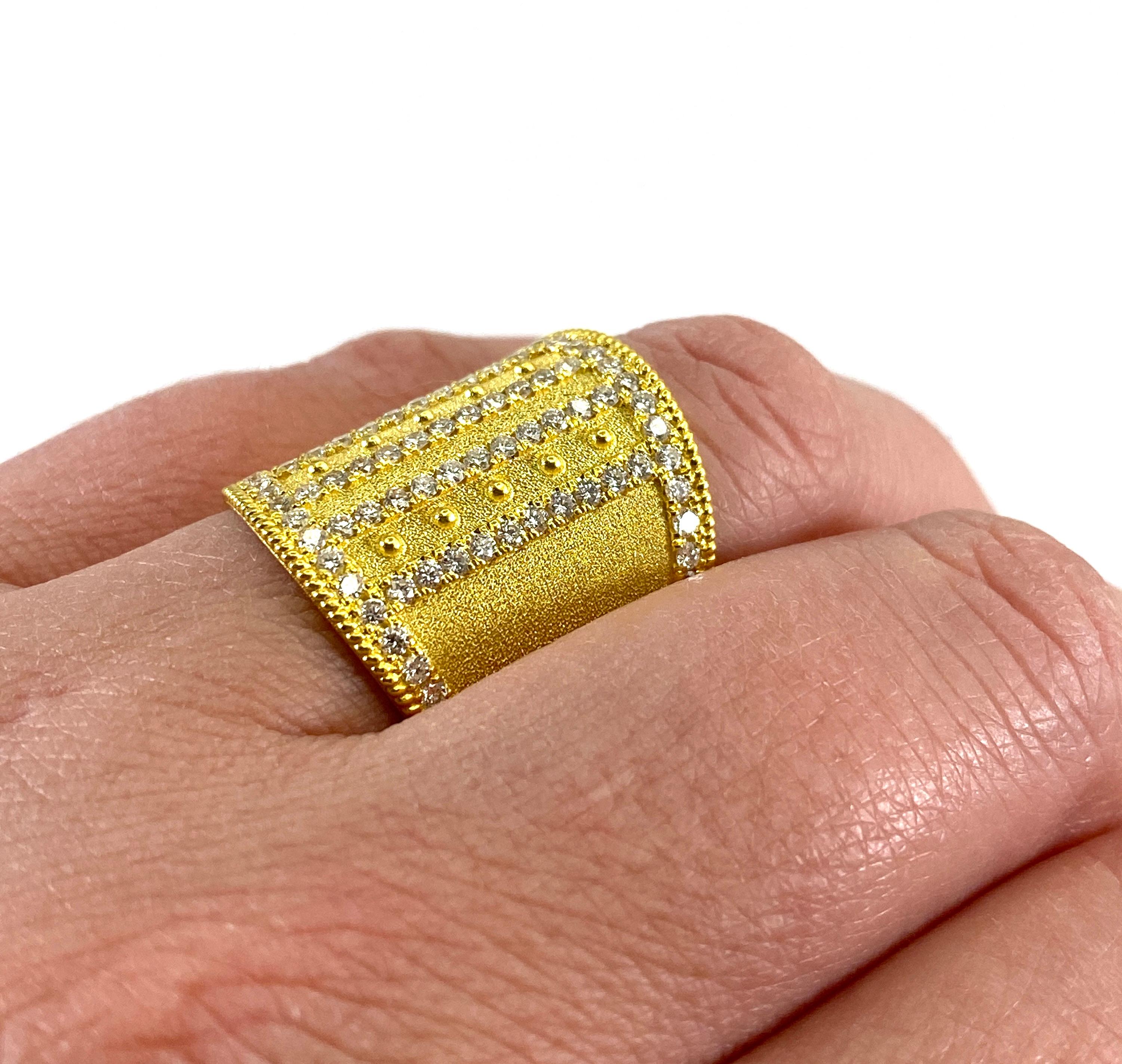 Georgios Collections 18 Karat Yellow Gold Wide Diamond and Granulation Ring  For Sale 9