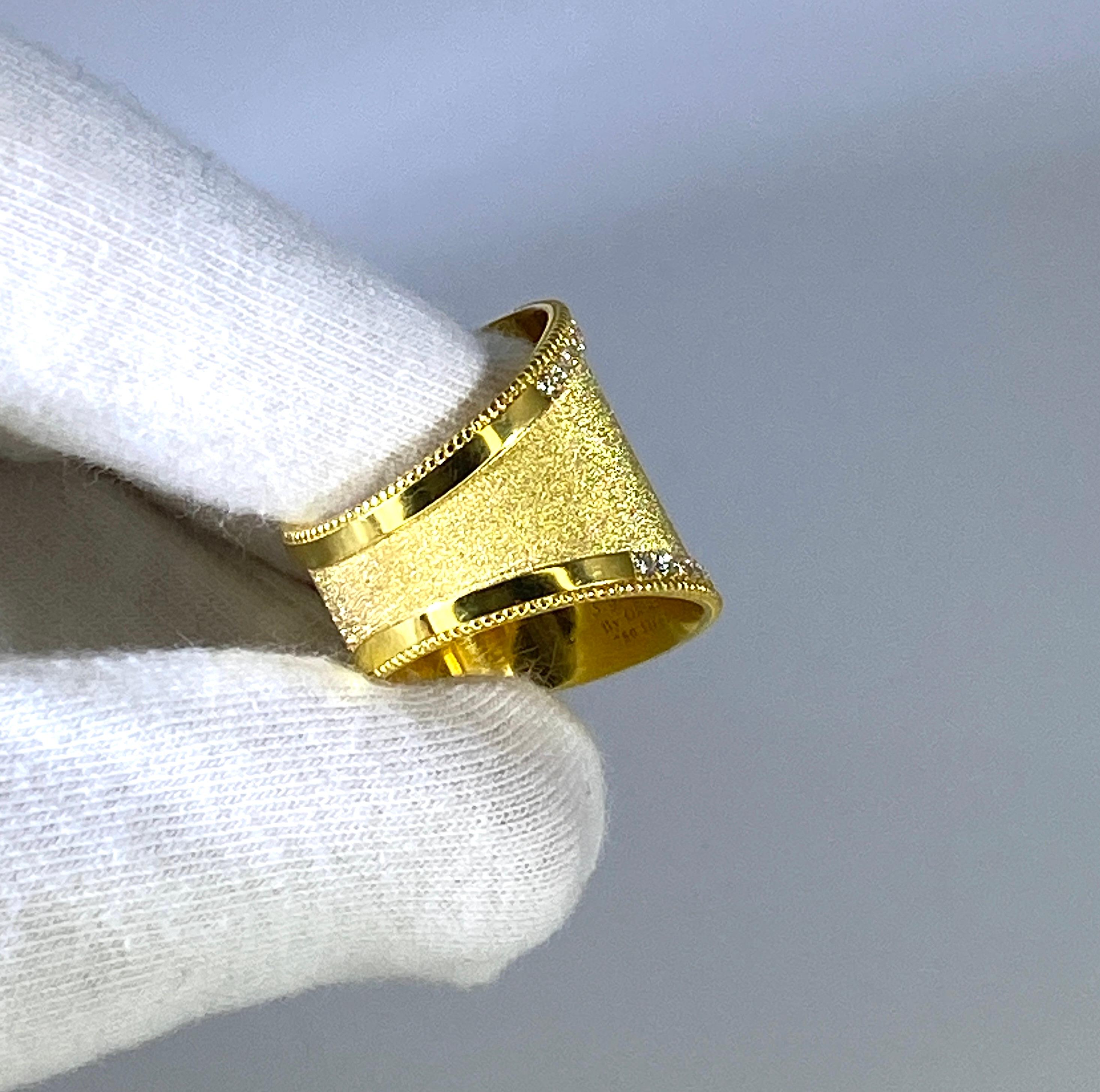 Georgios Kollektionen 18 Karat Gelbgold breiter Diamant und Granulation-Ring  im Angebot 2