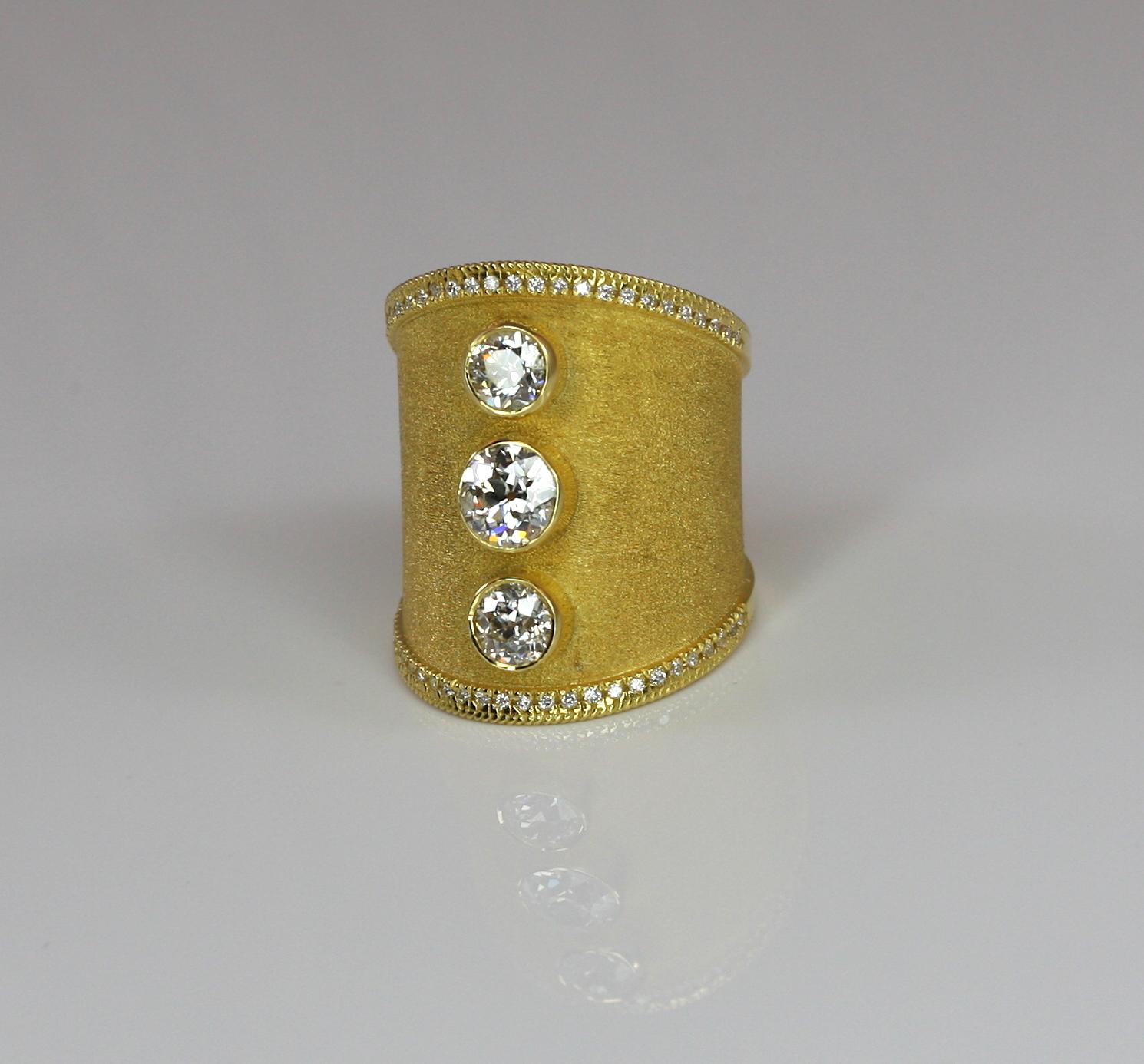 Georgios Collections 18 Karat Yellow Gold White Diamond Wide Band Ring For Sale 7