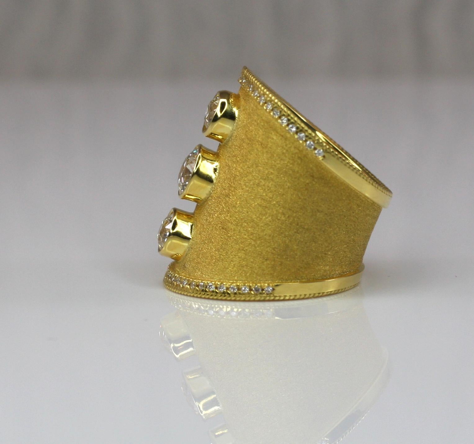 Georgios Collections 18 Karat Yellow Gold White Diamond Wide Band Ring For Sale 3