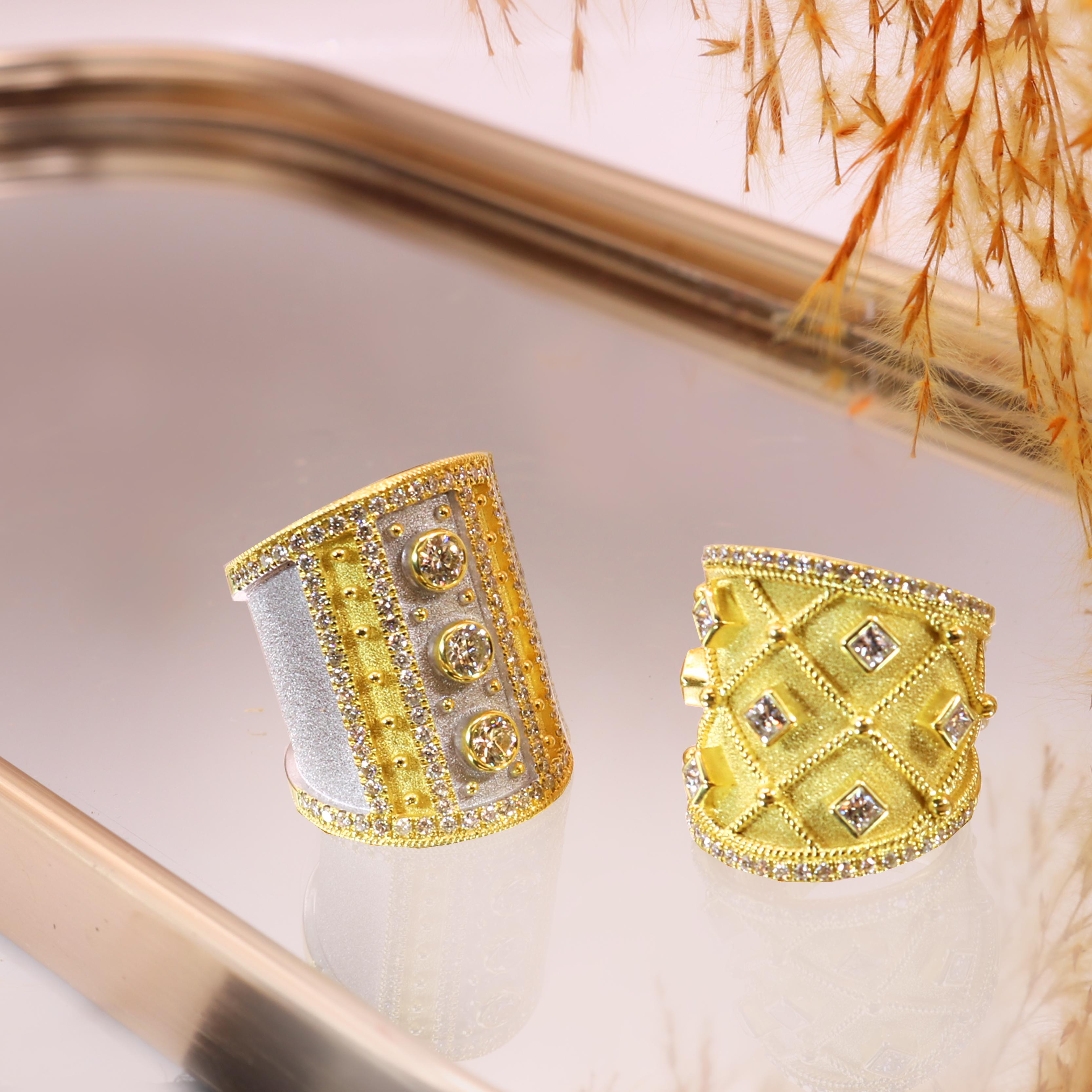 Georgios Collections 18 Karat Yellow Gold Wide Diamond Ring with White Rhodium For Sale 1