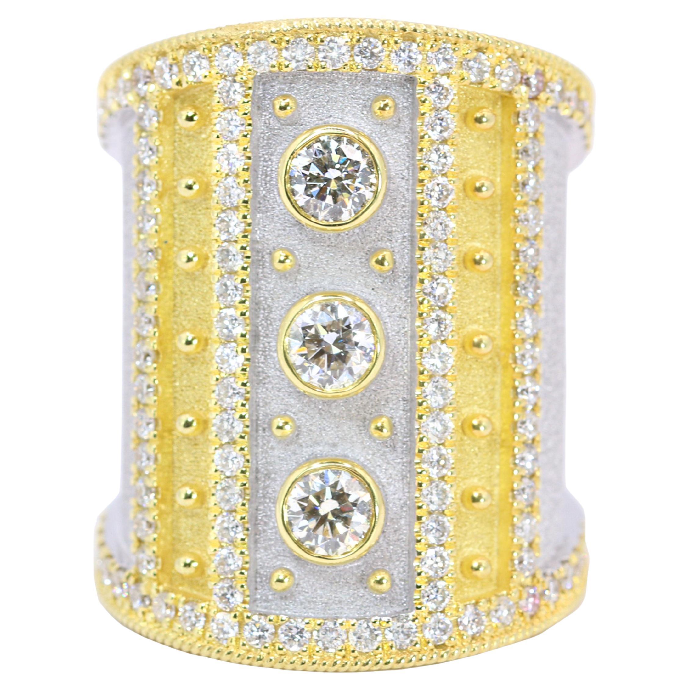 Georgios Collections Anillo ancho de diamantes en oro amarillo de 18 quilates con rodio blanco