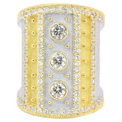 Georgios Collections 18 Karat Yellow Gold Wide Diamond Ring with White Rhodium
