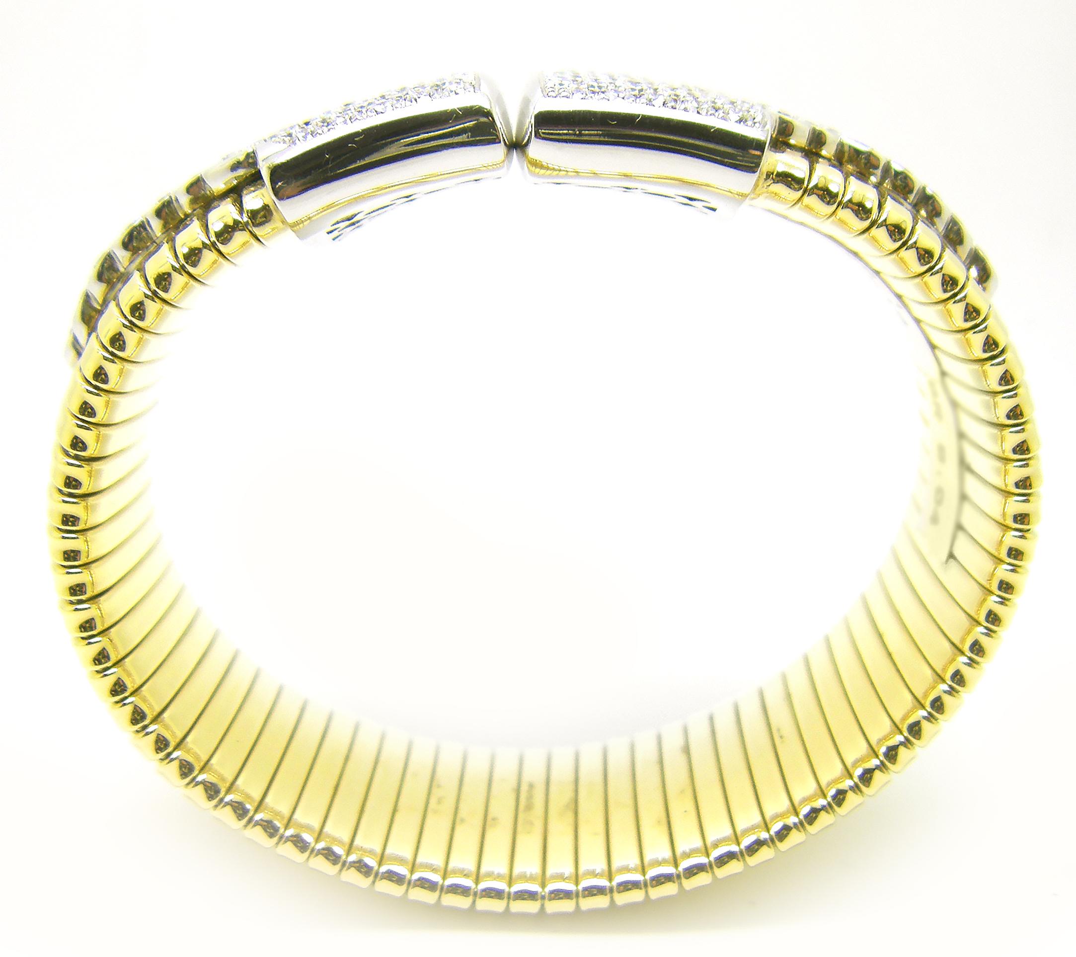 Georgios Collections 18 Karat Yellow Gold Wide Flexible Diamond Cuff Bracelet For Sale 2
