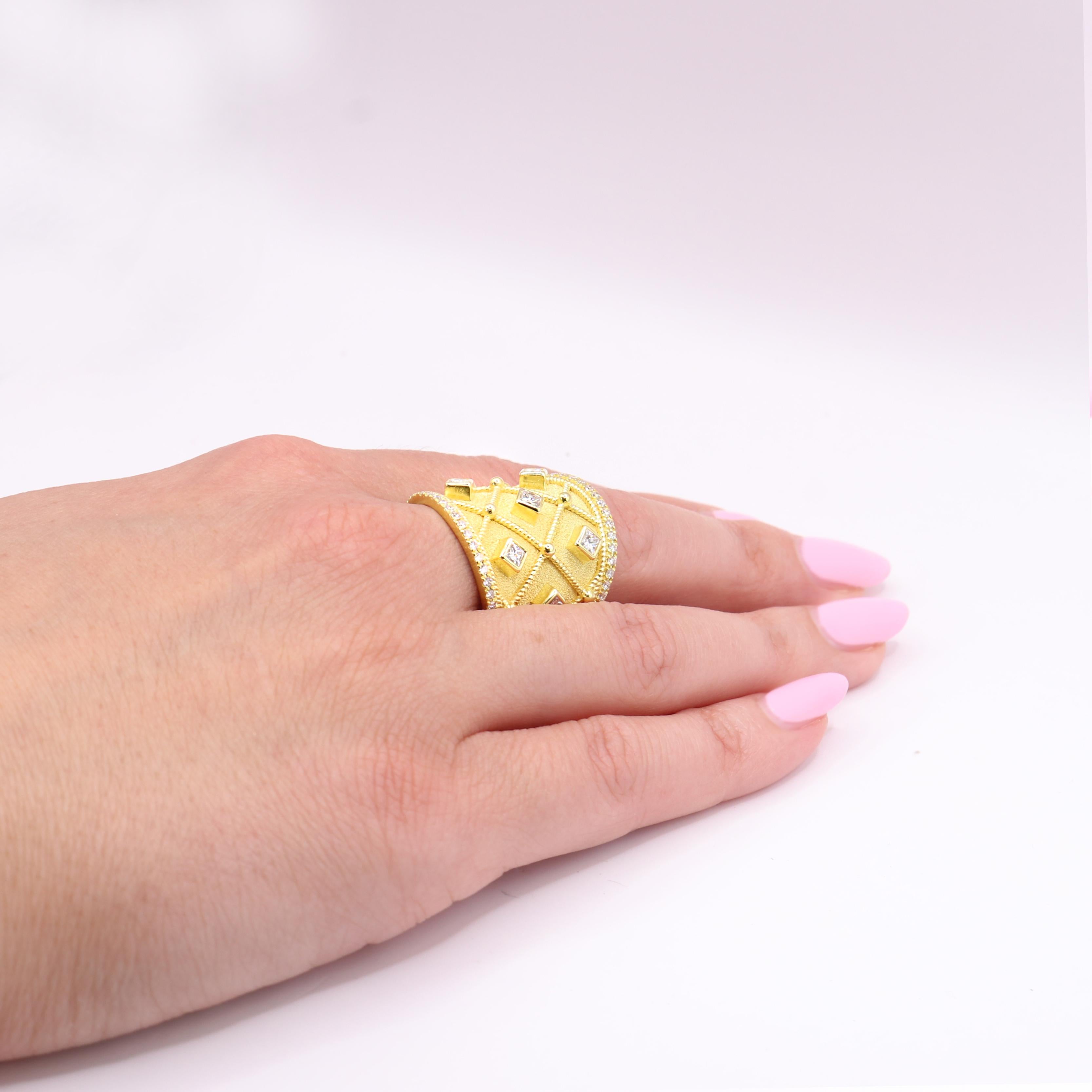 Georgios Collections 18 Karat Yellow Gold Wide Princess Cut Diamond For Sale 5