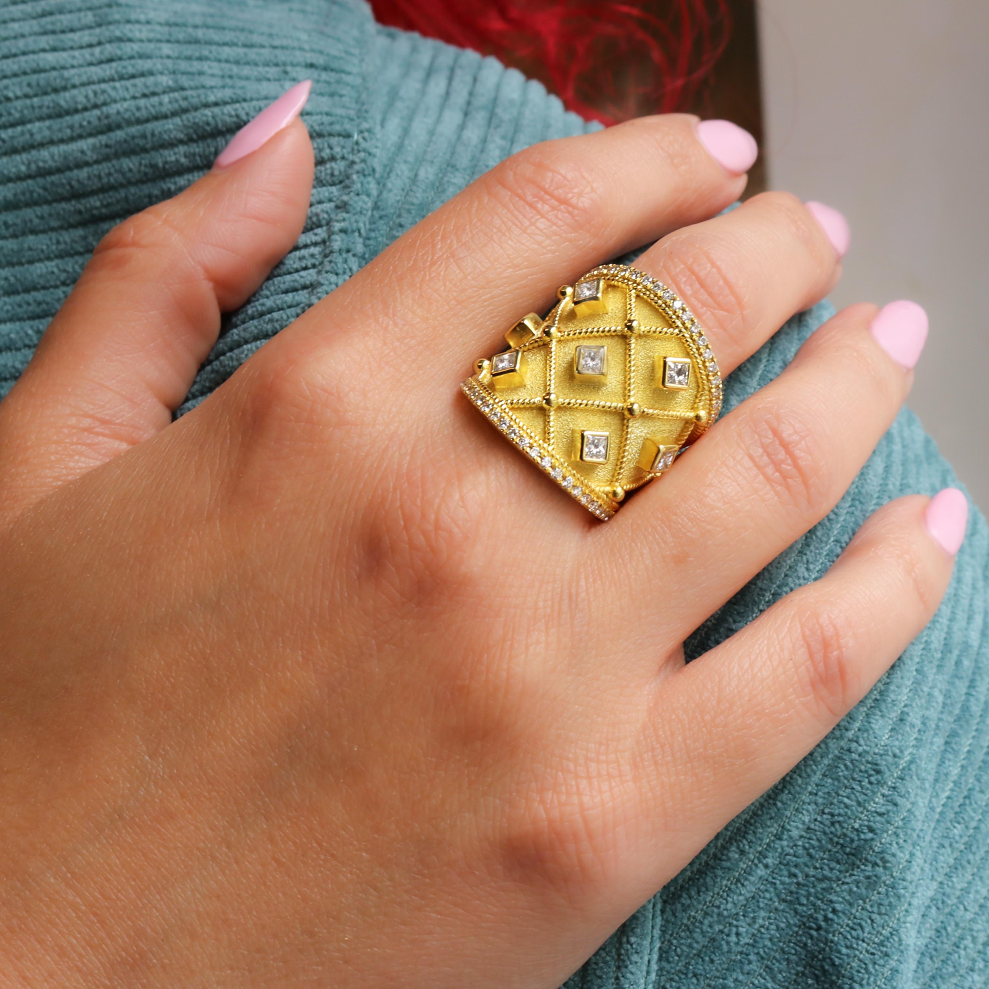 Georgios Collections 18 Karat Yellow Gold Wide Princess Cut Diamond For Sale 7