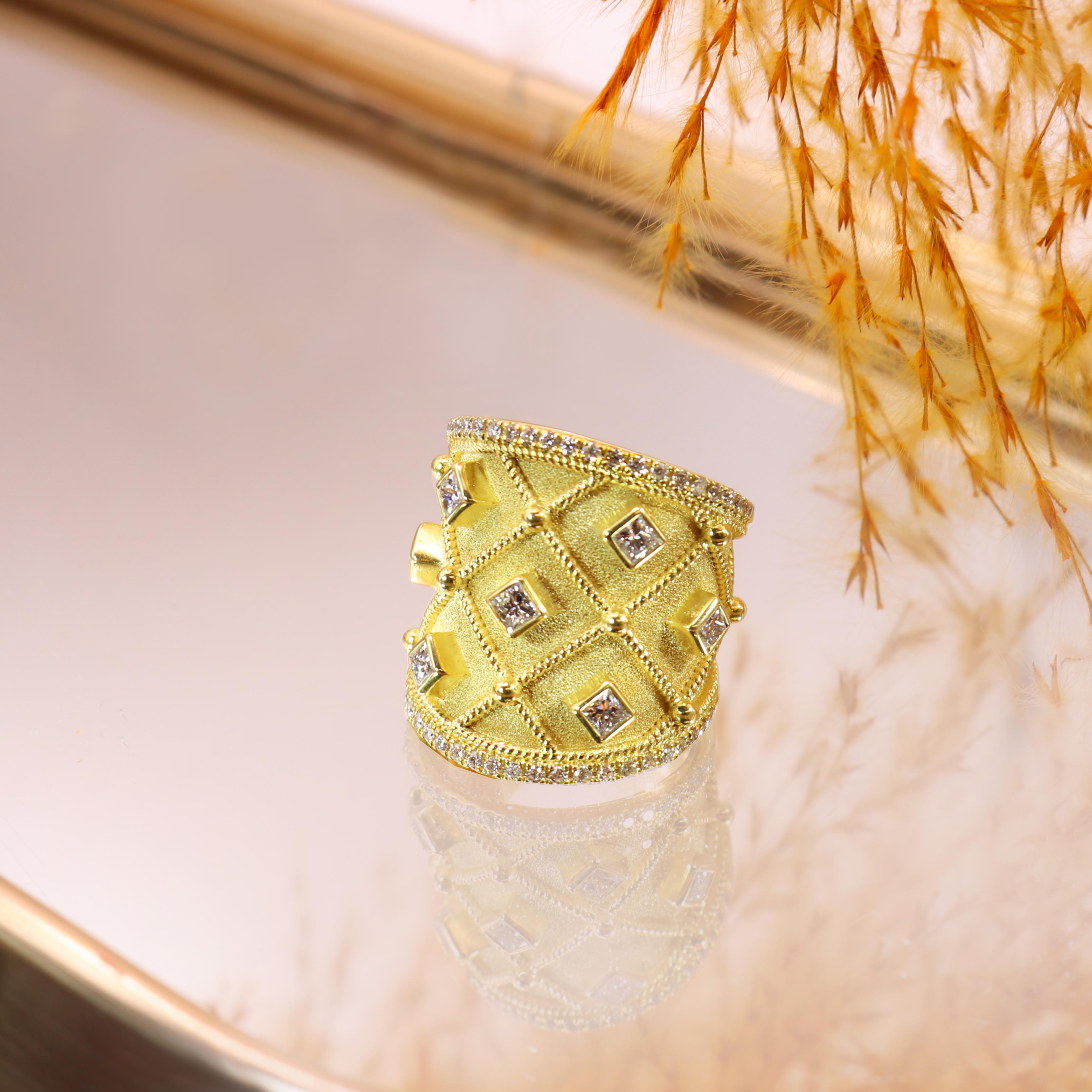 Georgios Collections 18 Karat Yellow Gold Wide Princess Cut Diamond For Sale 1