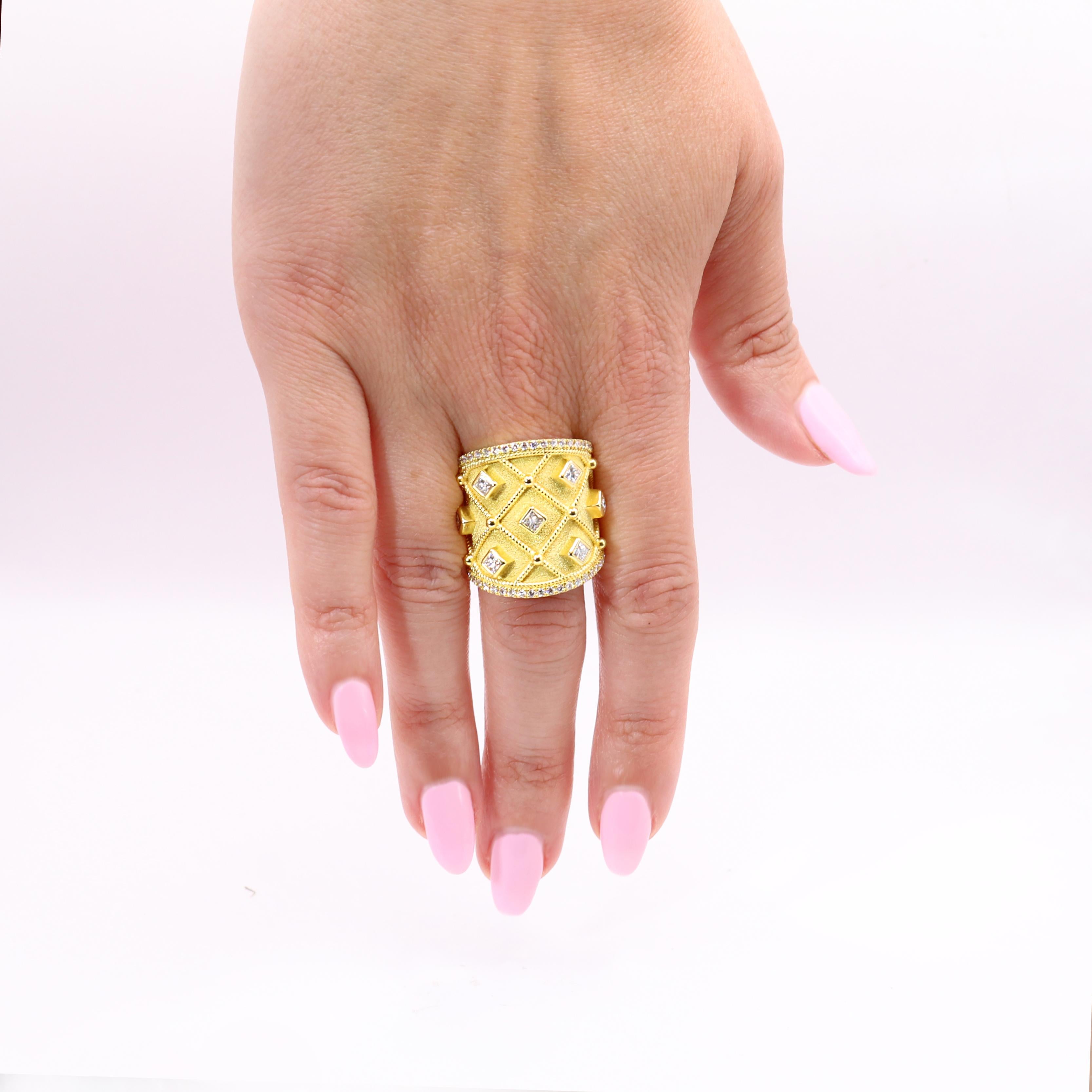 Georgios Collections 18 Karat Yellow Gold Wide Princess Cut Diamond For Sale 3