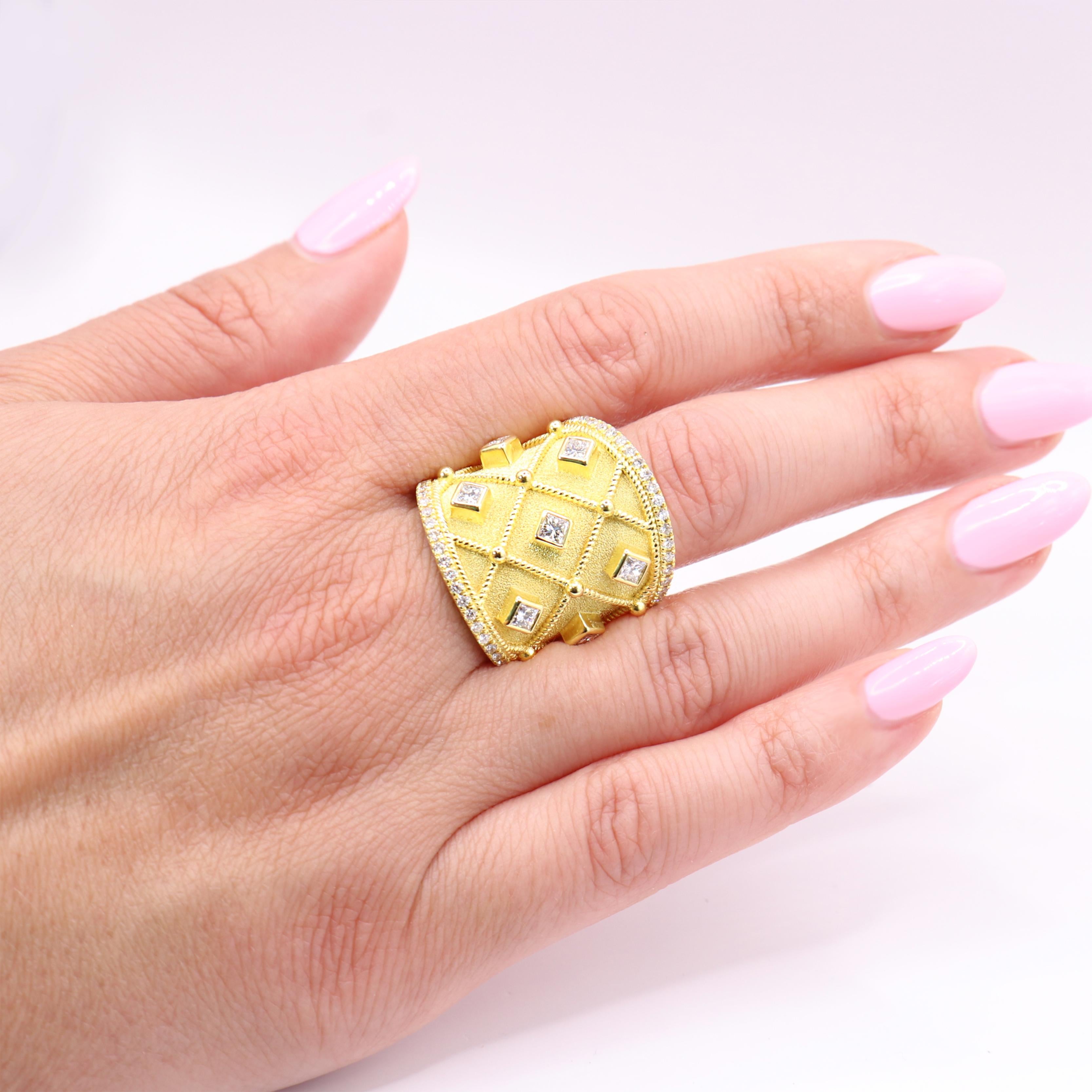 Georgios Collections 18 Karat Yellow Gold Wide Princess Cut Diamond For Sale 4