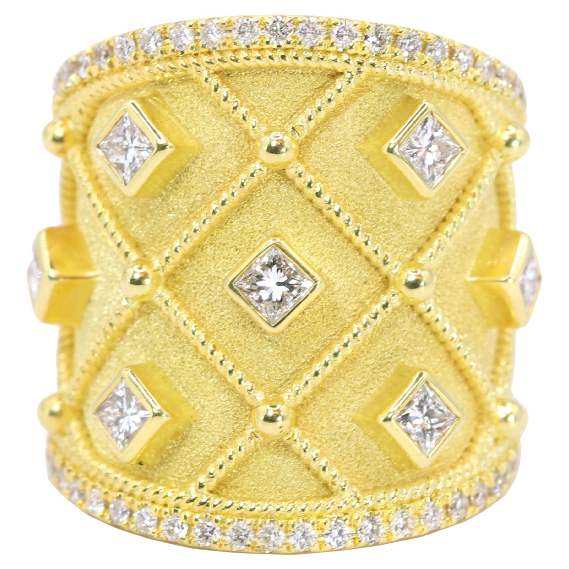 Georgios Collections 18 Karat Yellow Gold Wide Princess Cut Diamond