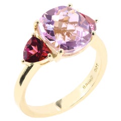 Georgios Collections 18 Karat Yellow Kunzite Cushion Ring with Tourmalines