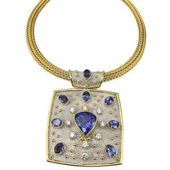 Georgios Collections 18 Karat Yellow White Gold Tanzanite and Diamond Necklace