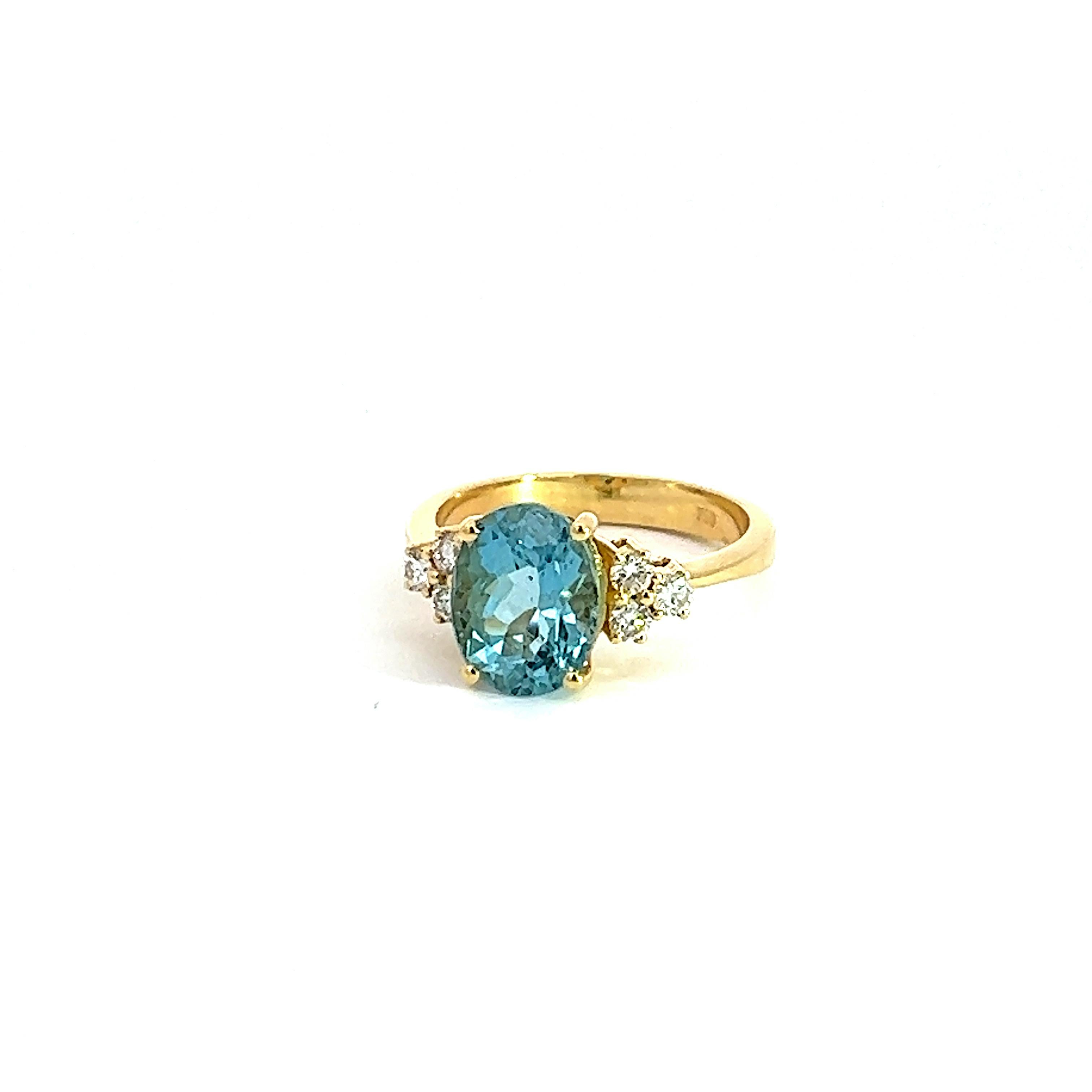 Contemporary Georgios Collections 18 Karat YellowGold Aquamarine Solitaire Ring with Diamonds For Sale