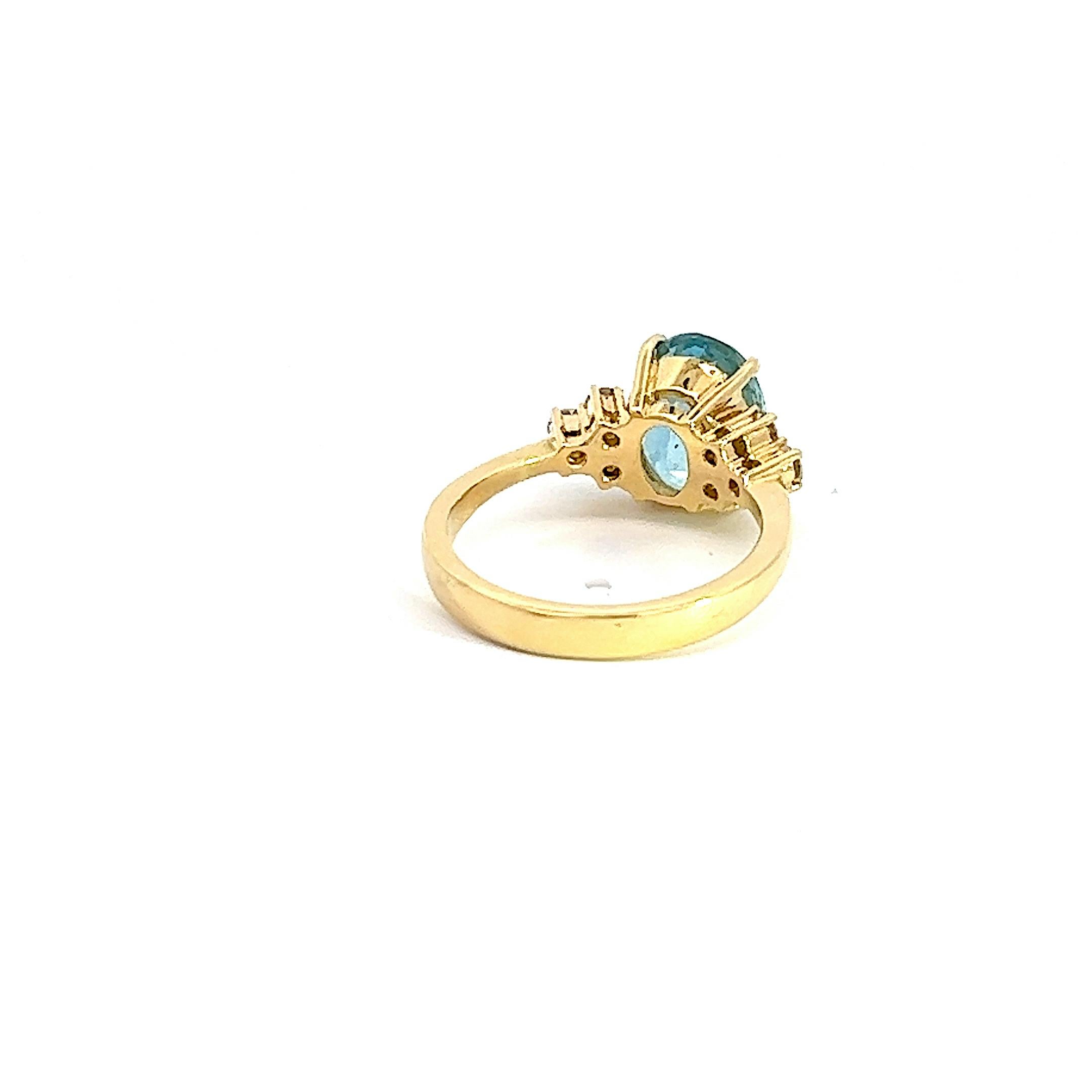 Georgios Collections 18 Karat YellowGold Aquamarine Solitaire Ring with Diamonds In New Condition For Sale In Astoria, NY