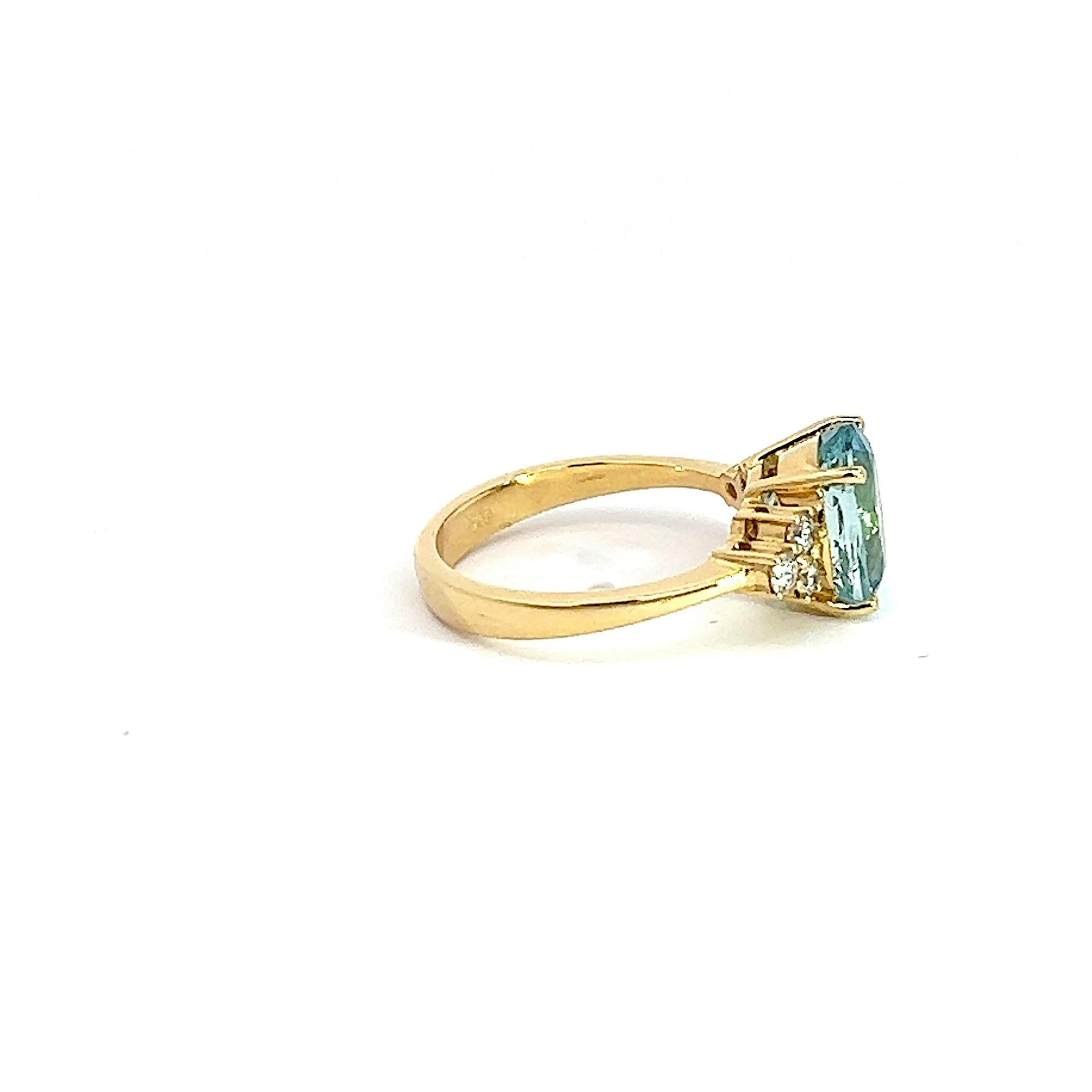 Women's Georgios Collections 18 Karat YellowGold Aquamarine Solitaire Ring with Diamonds For Sale