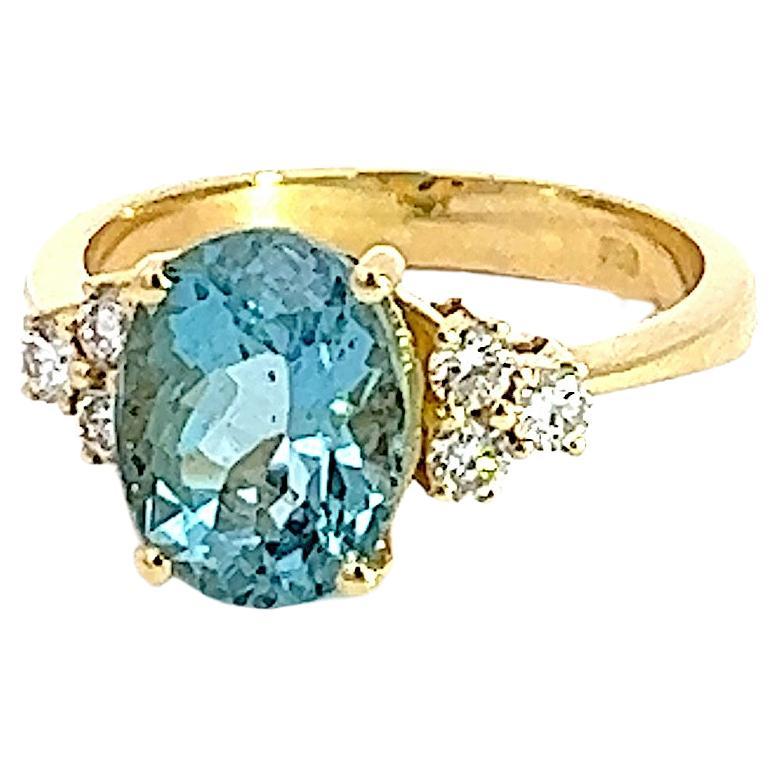 Georgios Collections 18 Karat YellowGold Aquamarine Solitaire Ring with Diamonds For Sale