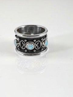 Georgios Collections 18 Karat White Gold Aquamarine Two-Tone Wide Band Ring