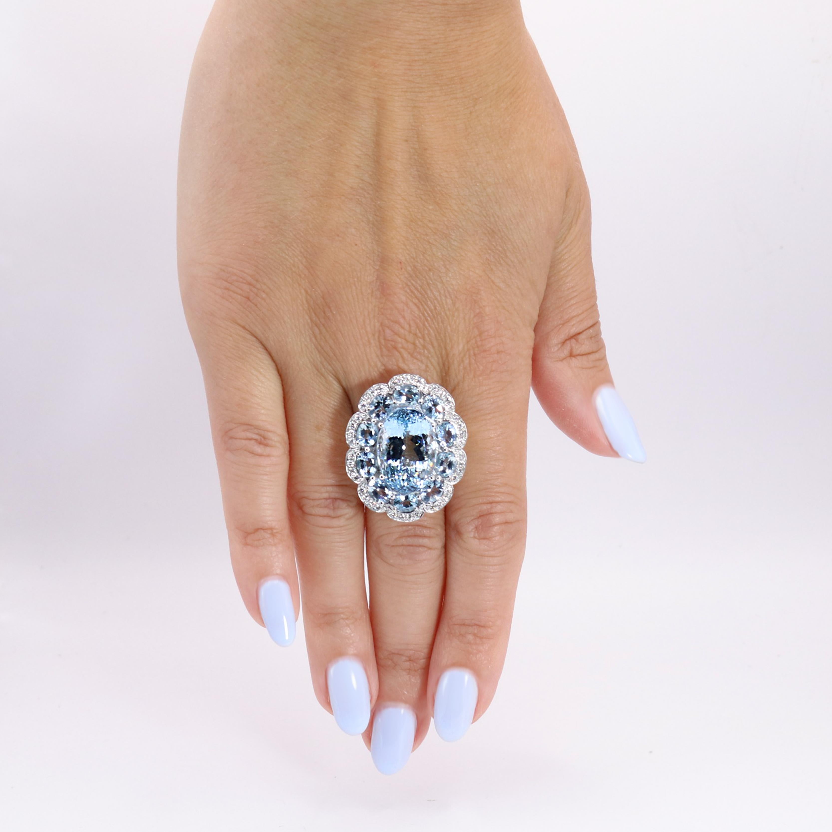 Georgios Collections 18K White Gold Aquamarine and Diamond Flower Ring For Sale 4