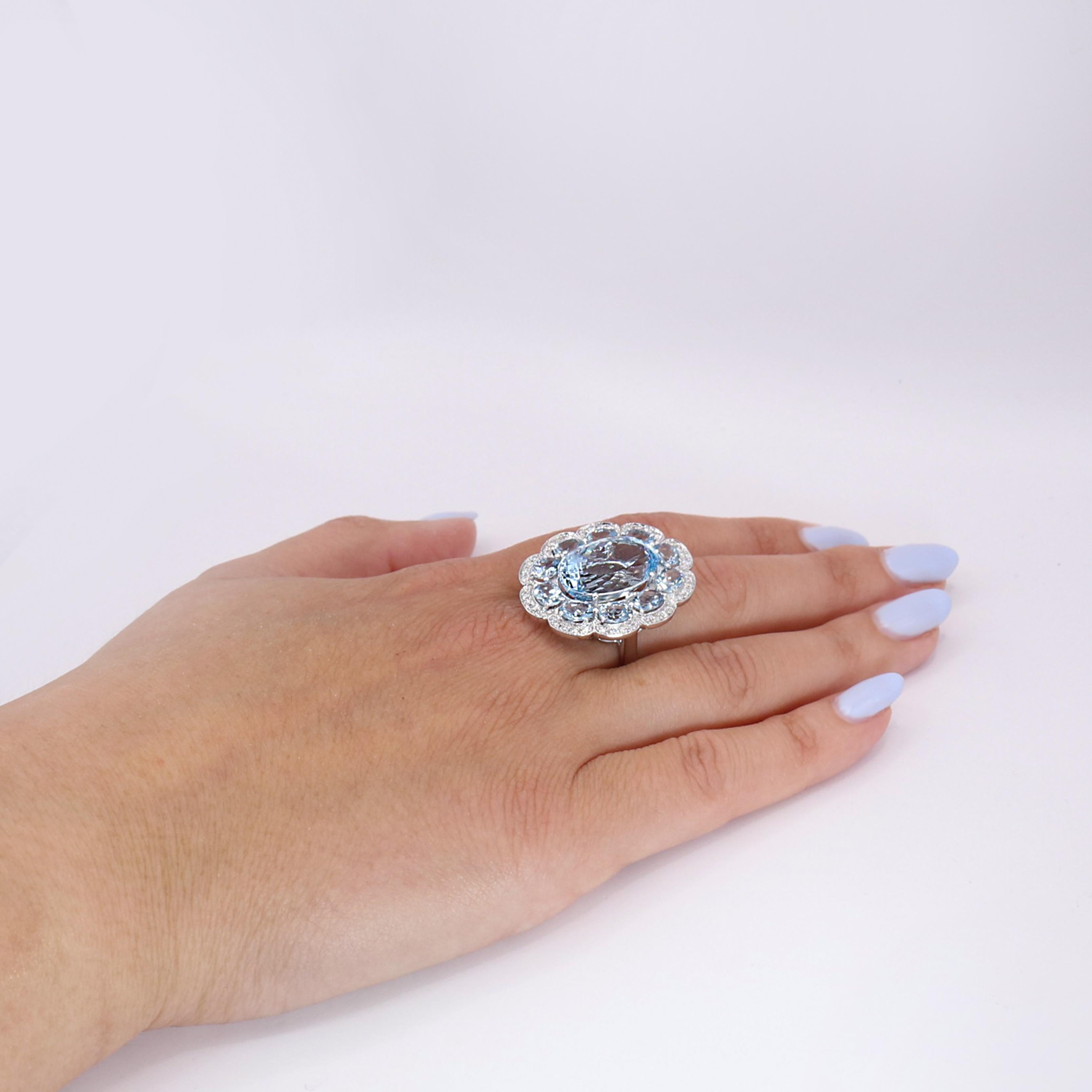 Georgios Collections 18K White Gold Aquamarine and Diamond Flower Ring For Sale 5