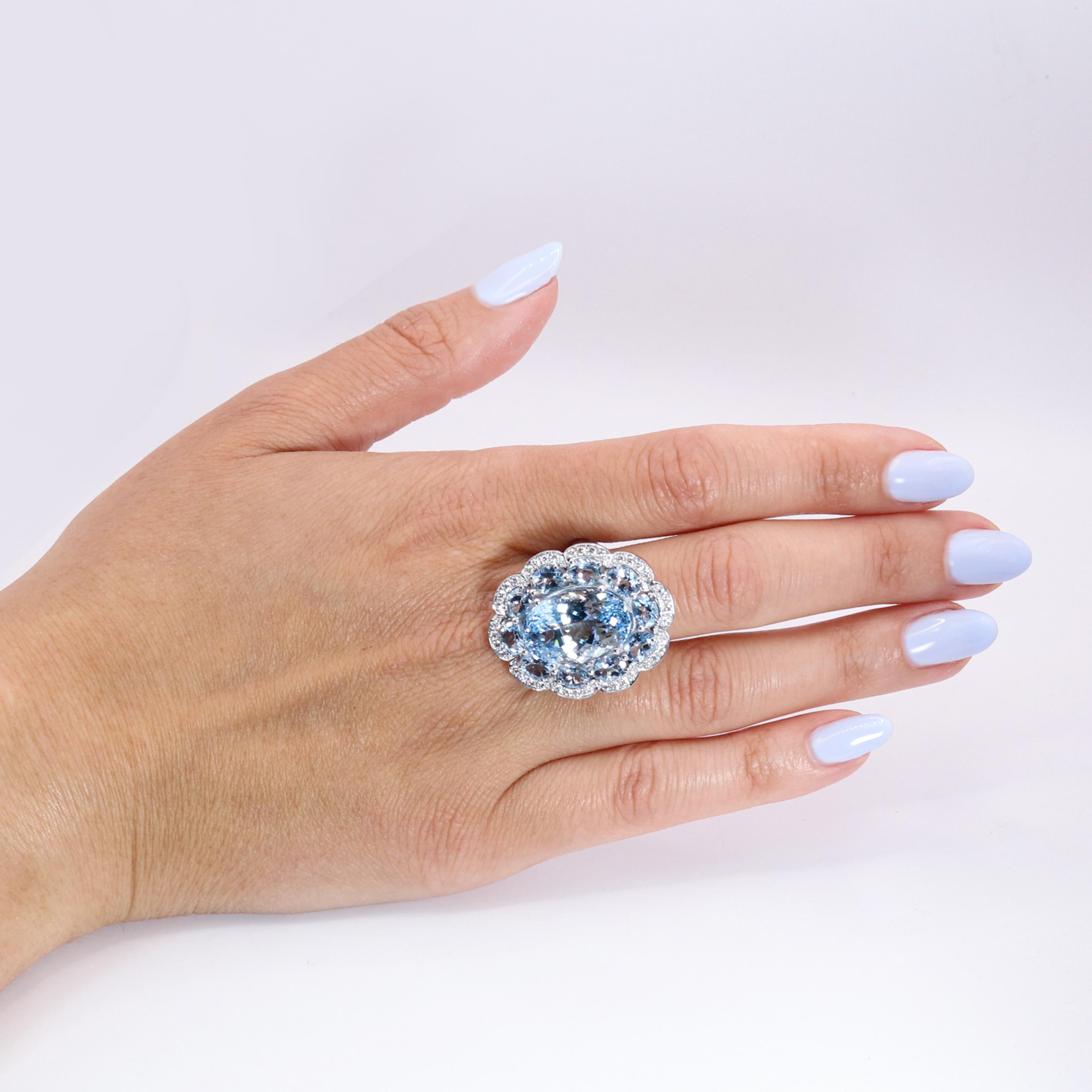 Georgios Collections 18K White Gold Aquamarine and Diamond Flower Ring For Sale 6