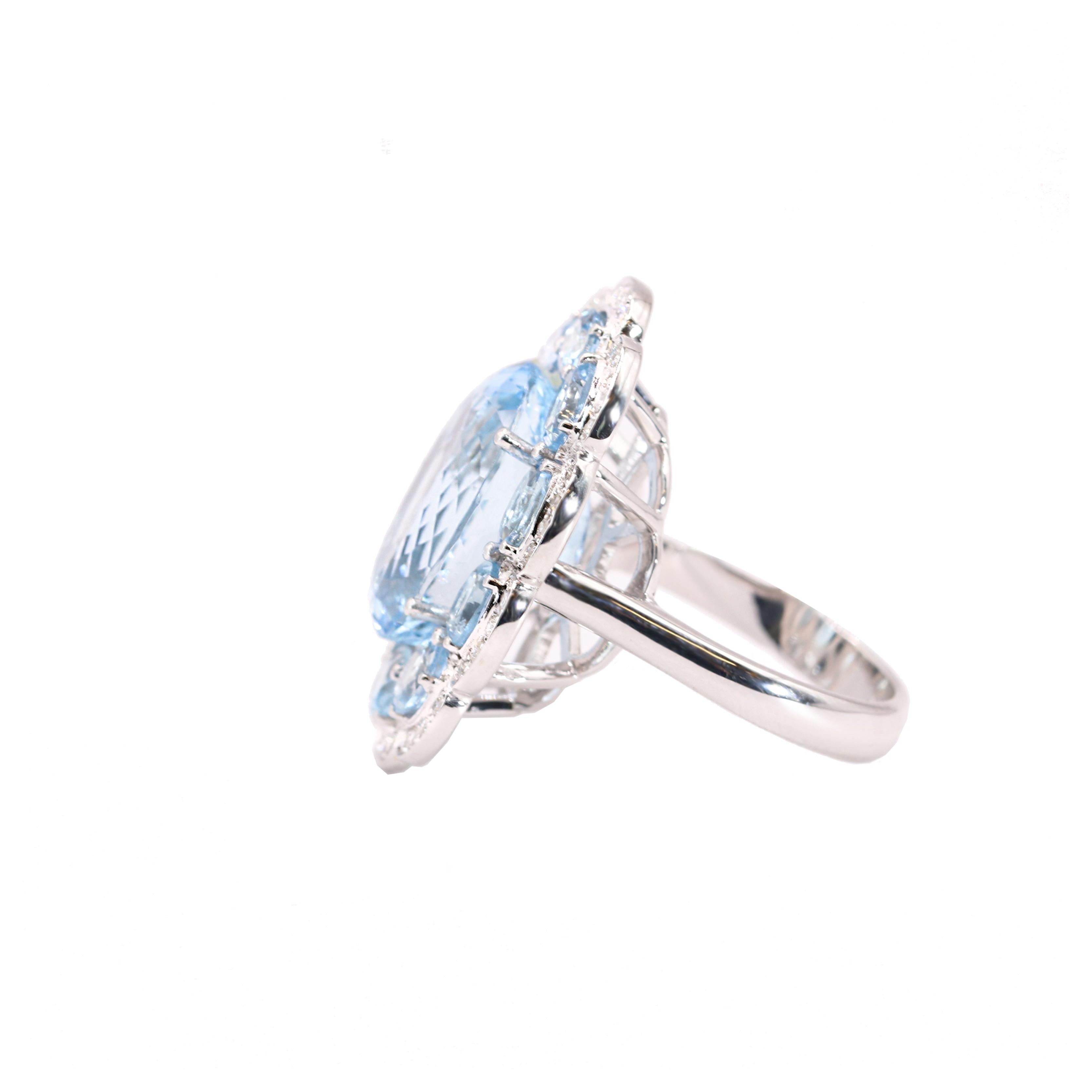 Contemporary Georgios Collections 18K White Gold Aquamarine and Diamond Flower Ring For Sale