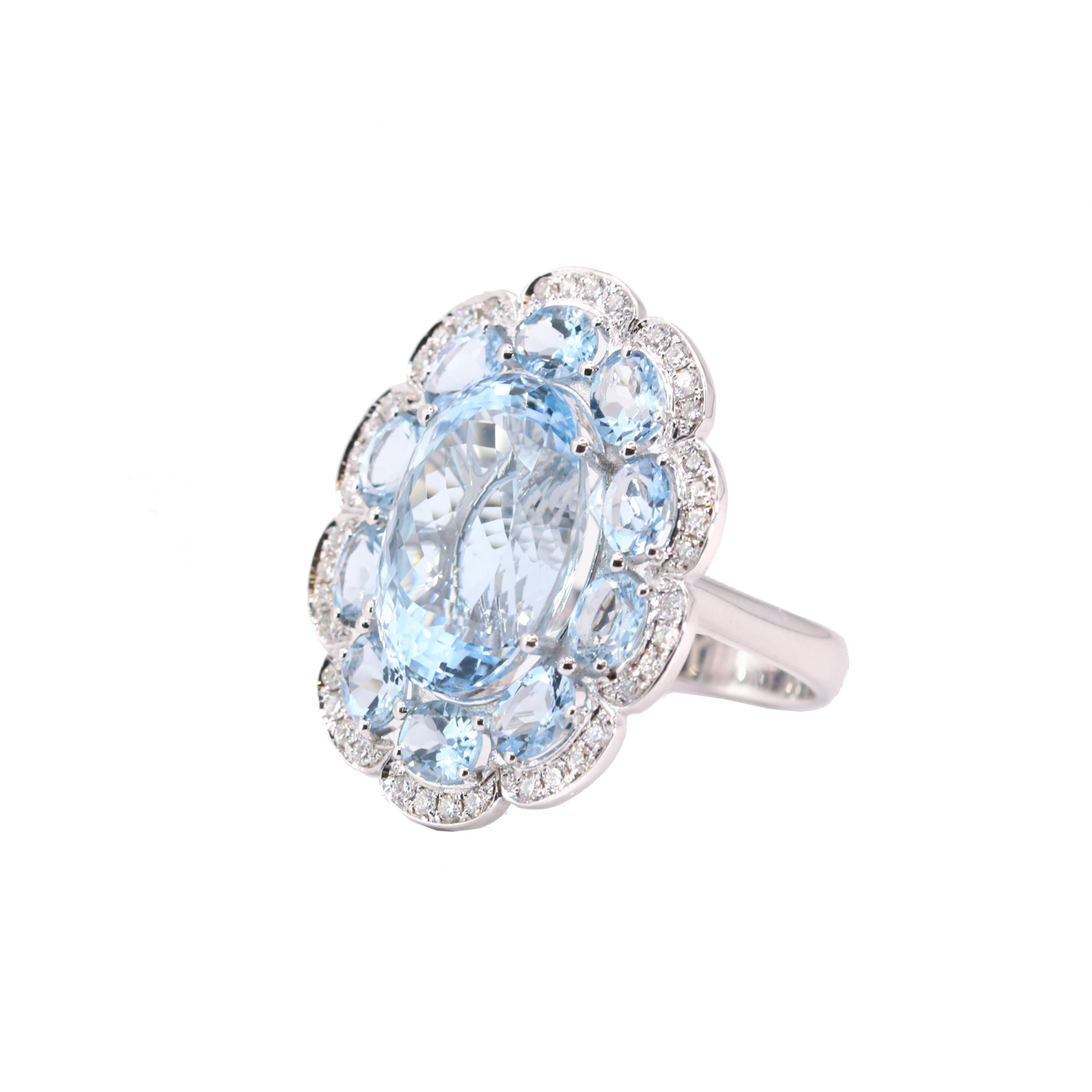 Georgios Collections 18K White Gold Aquamarine and Diamond Flower Ring In New Condition For Sale In Astoria, NY