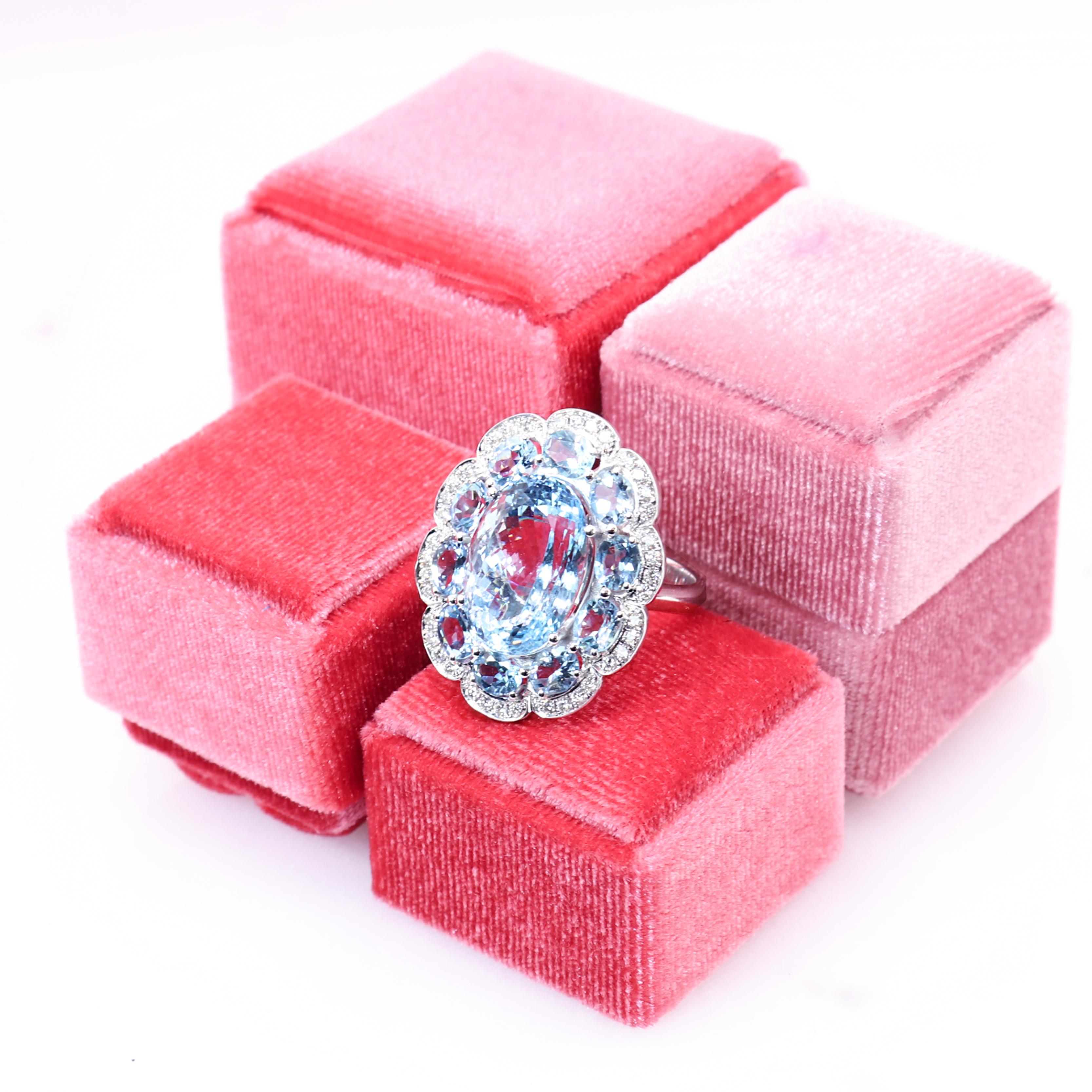 Georgios Collections 18K White Gold Aquamarine and Diamond Flower Ring For Sale 1