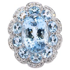 Georgios Collections Blumenring aus 18 Karat Weißgold mit Aquamarin und Diamanten