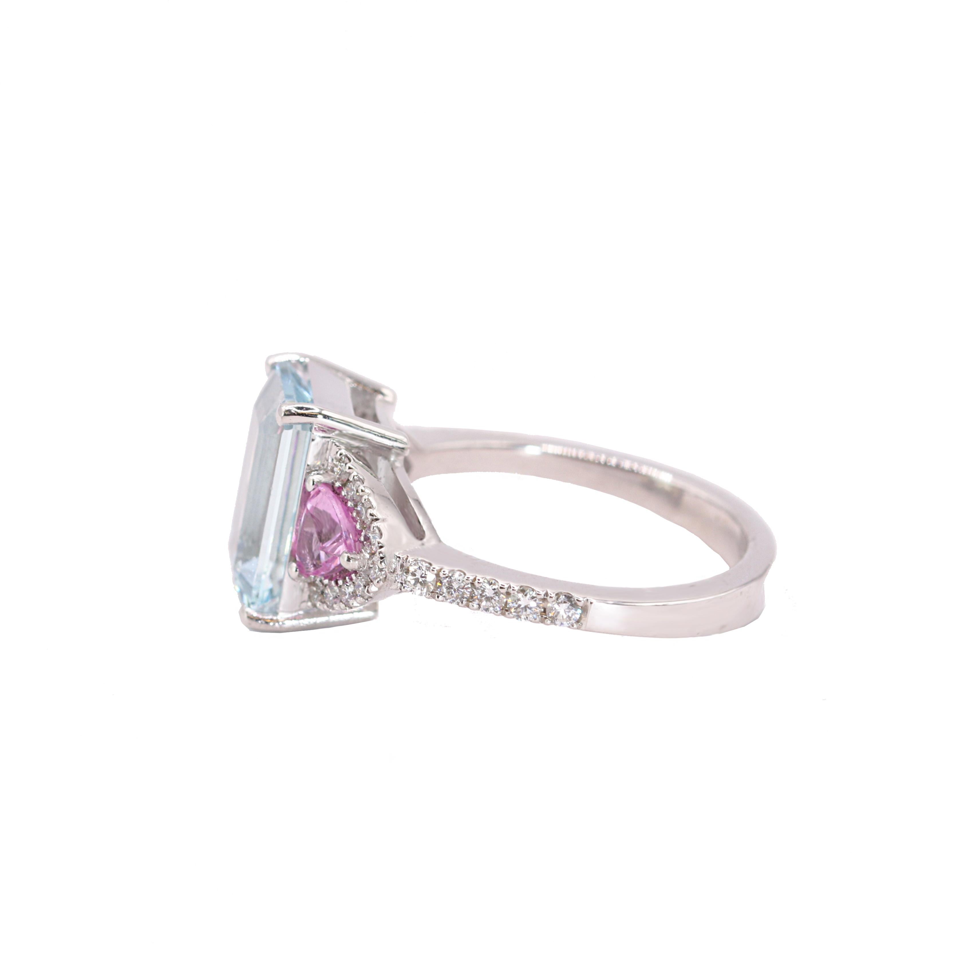 Contemporary Georgios Collections 18K White Gold Aquamarine, Diamonds and Pink Sapphires Ring For Sale