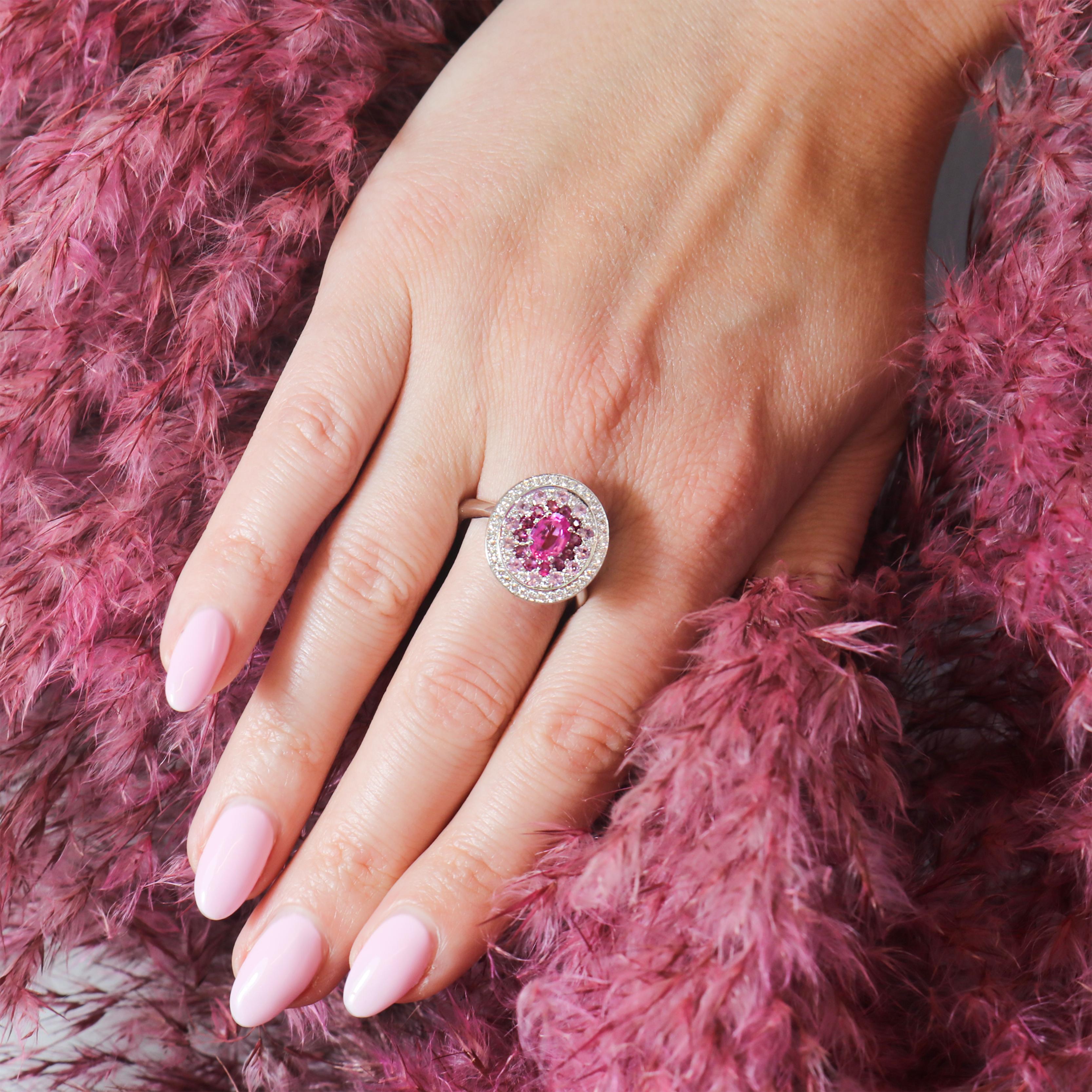 Georgios Collections 18K White Gold Pink Sapphire and Diamonds Ring For Sale 4