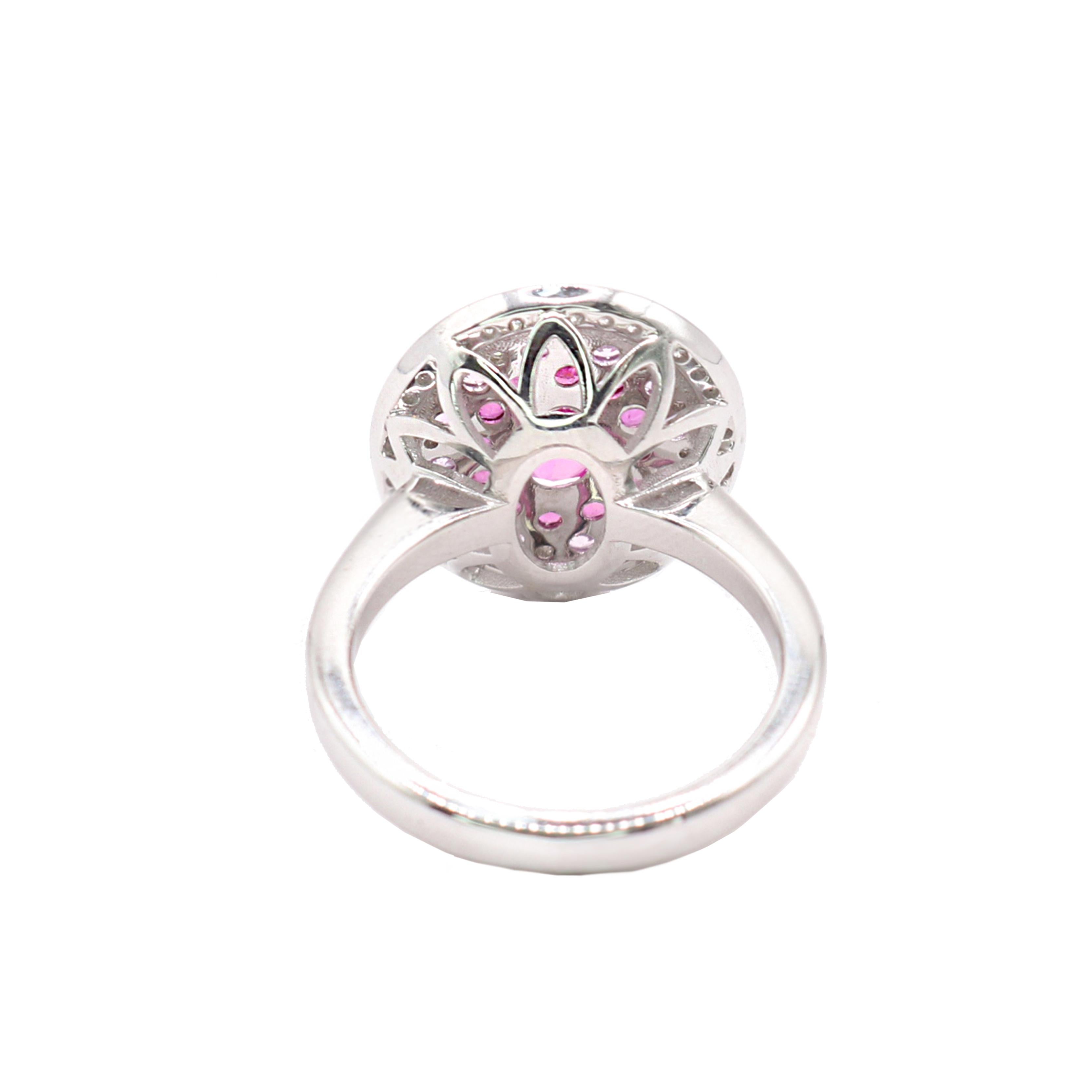 Oval Cut Georgios Collections 18K White Gold Pink Sapphire and Diamonds Ring For Sale