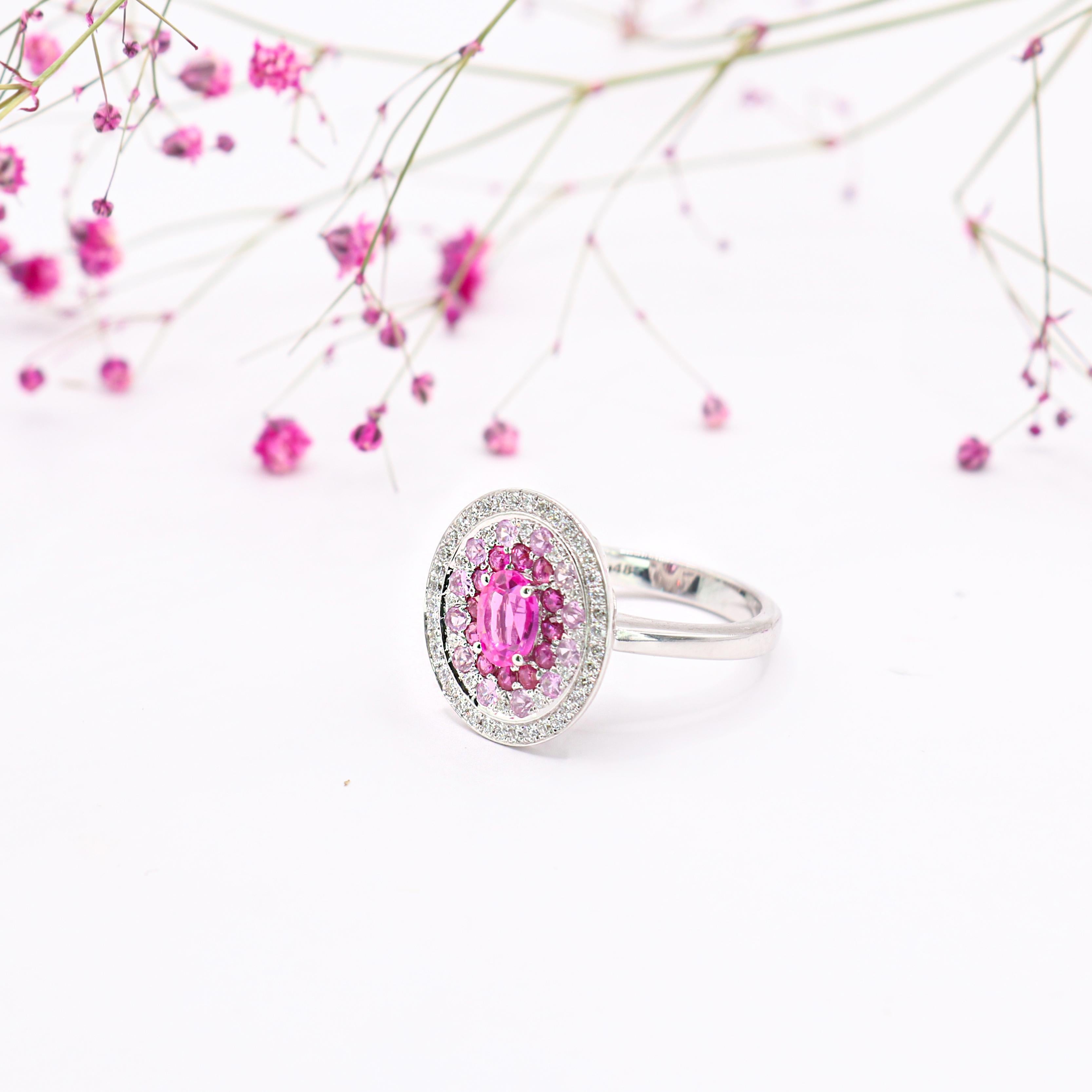 Women's Georgios Collections 18K White Gold Pink Sapphire and Diamonds Ring For Sale