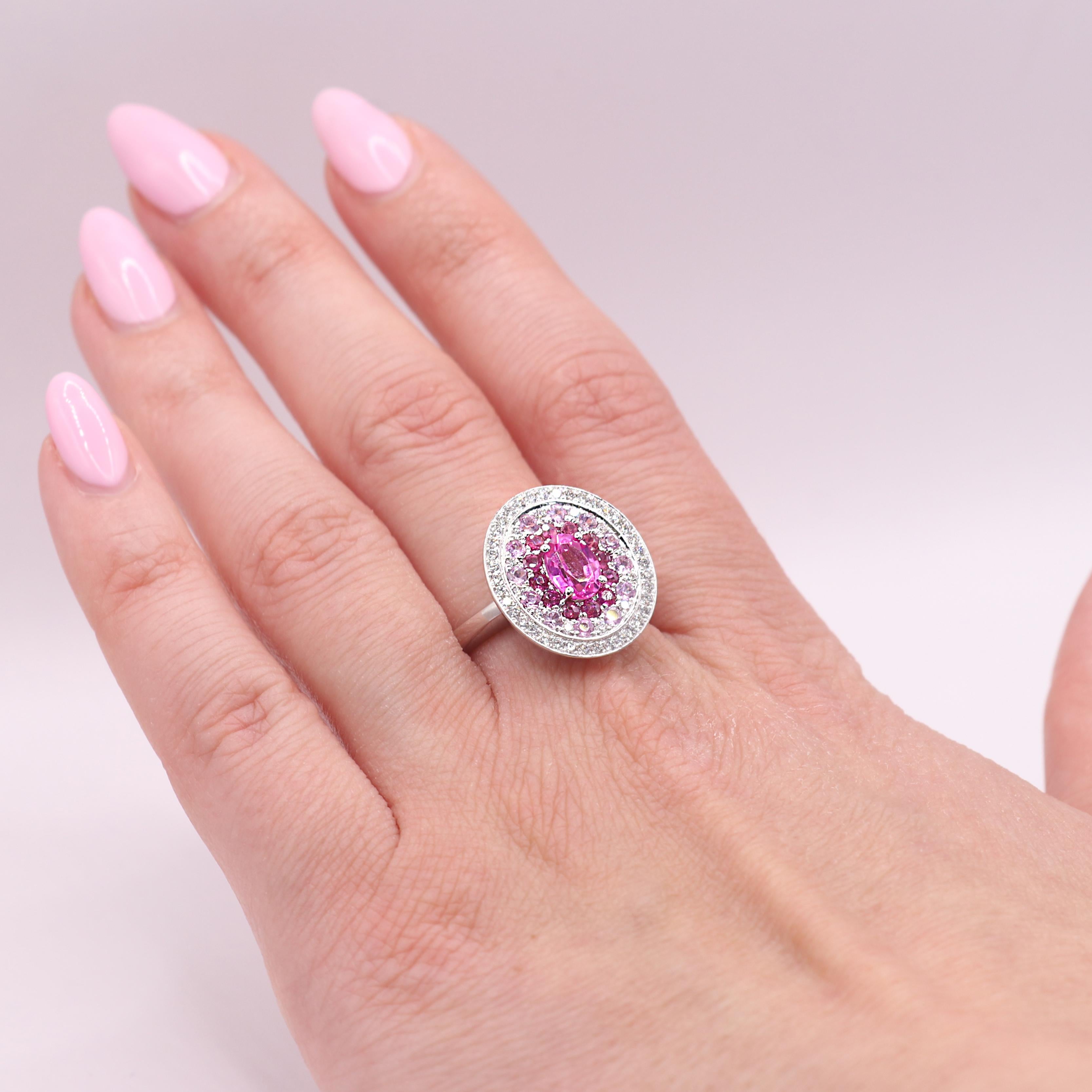 Georgios Collections 18K White Gold Pink Sapphire and Diamonds Ring For Sale 1