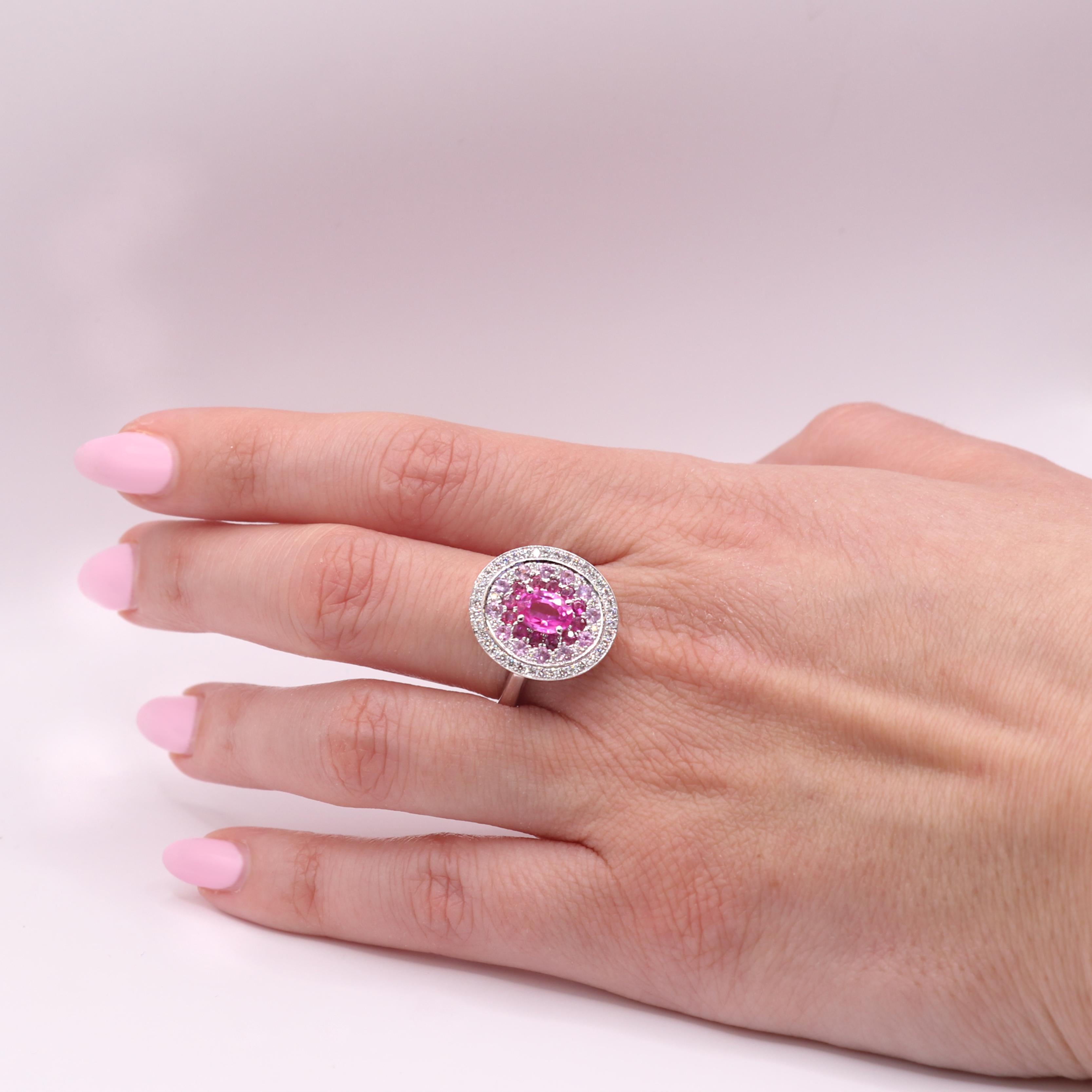 Georgios Collections 18K White Gold Pink Sapphire and Diamonds Ring For Sale 2