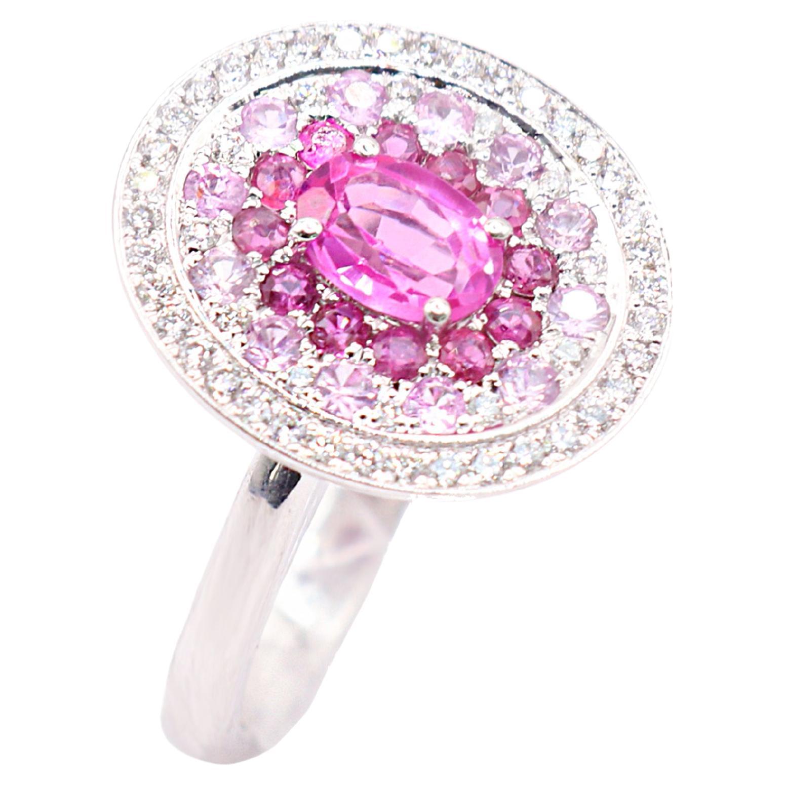 Georgios Collections Anillo de oro blanco de 18 quilates con zafiro rosa y diamantes