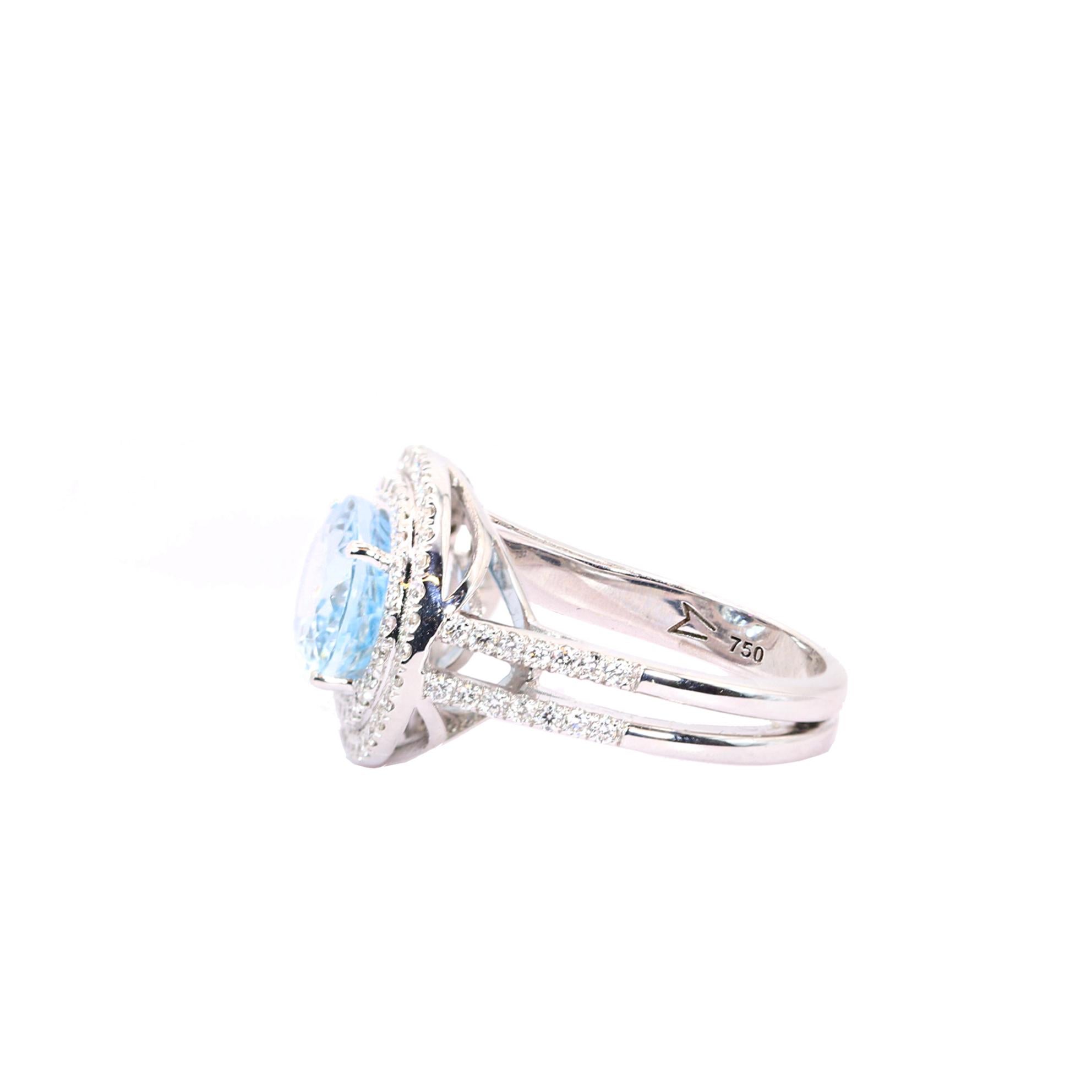 Contemporary Georgios Collections 18K White Gold Ring with Oval Aquamarine and Diamonds For Sale