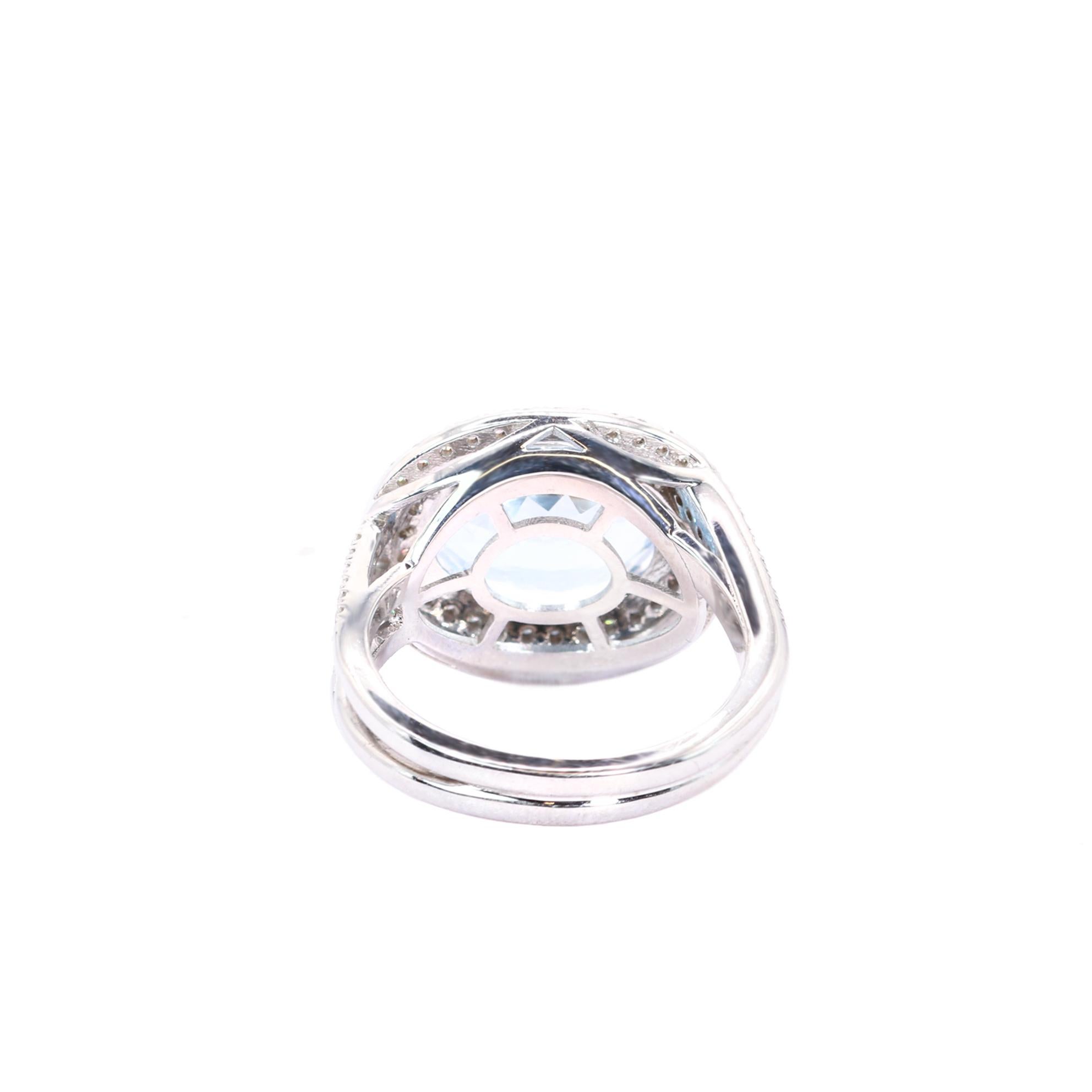Oval Cut Georgios Collections 18K White Gold Ring with Oval Aquamarine and Diamonds For Sale