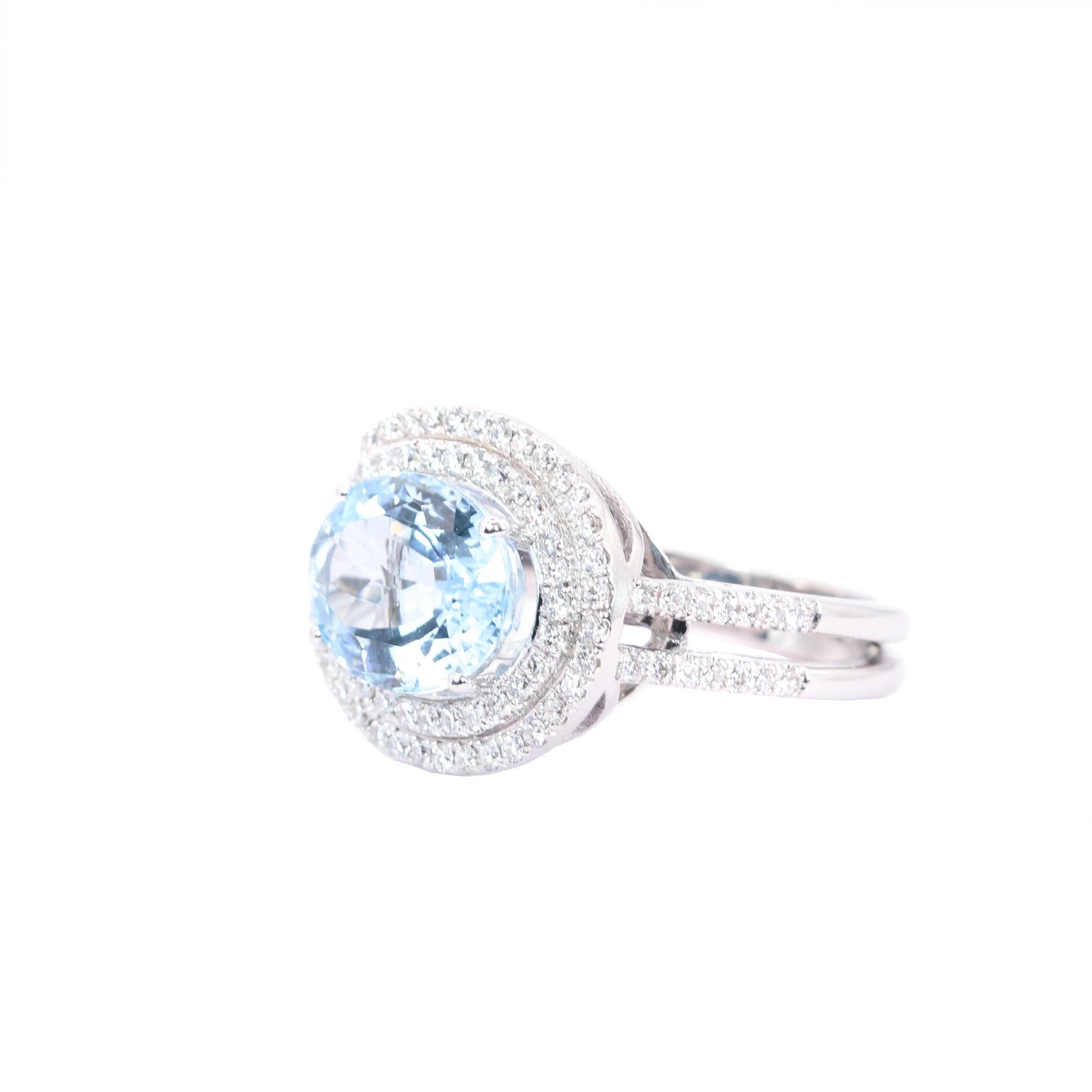 Georgios Collections 18K White Gold Ring with Oval Aquamarine and Diamonds In New Condition For Sale In Astoria, NY