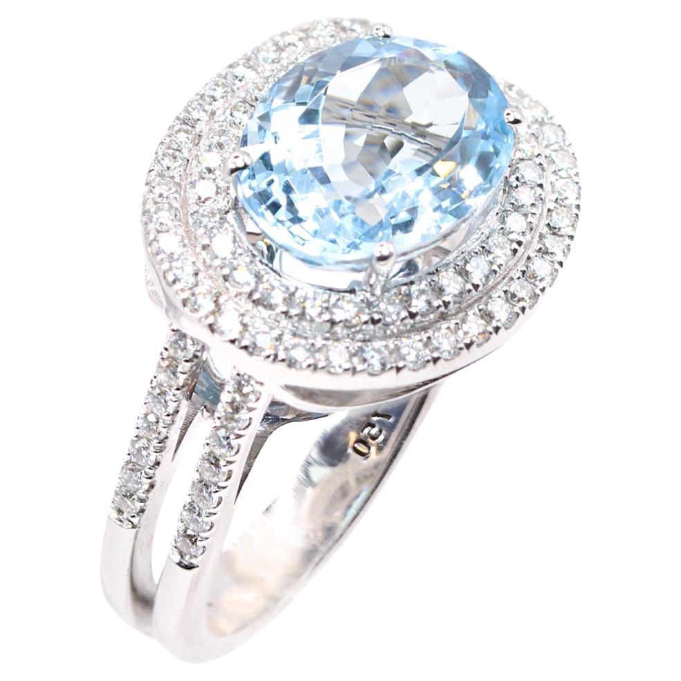 Georgios Collections 18K White Gold Ring with Oval Aquamarine and Diamonds
