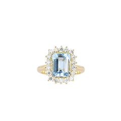 Georgios Collections 18K Yellow Gold Emerald Cut Aquamarine Ring with Diamonds