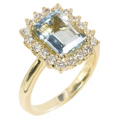 Georgios Collections 18K Yellow Gold Emerald Cut Aquamarine Ring with Diamonds