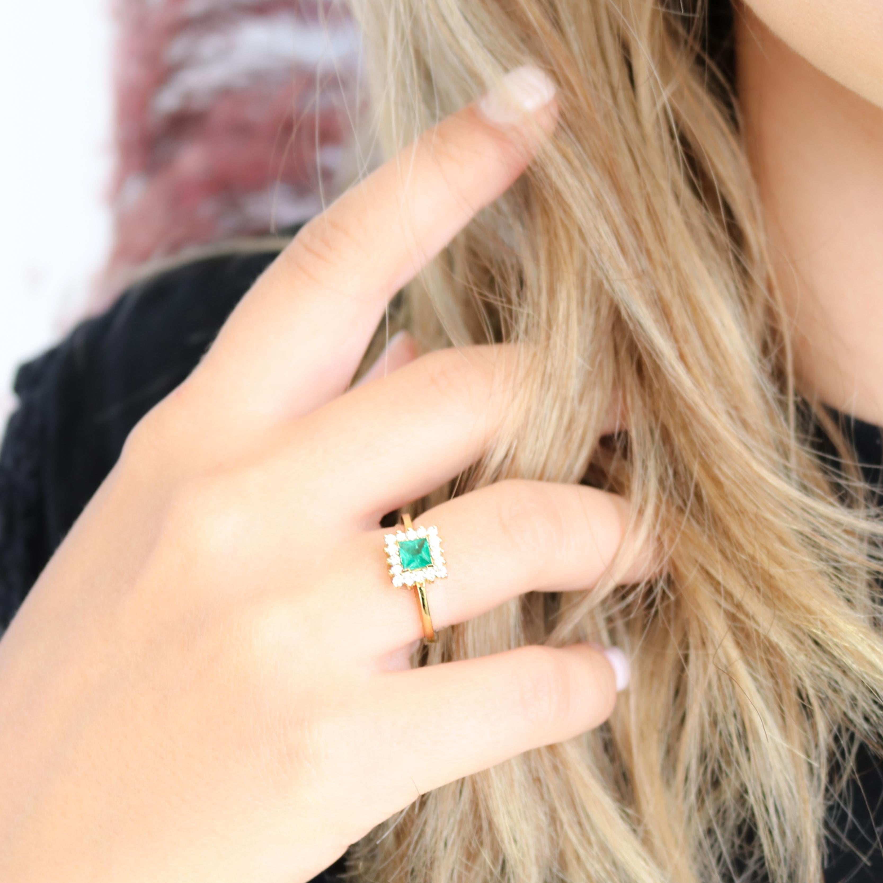 Georgios Collections 18K Yellow Gold Princess -Cut Emerald Ring with Diamonds For Sale 4
