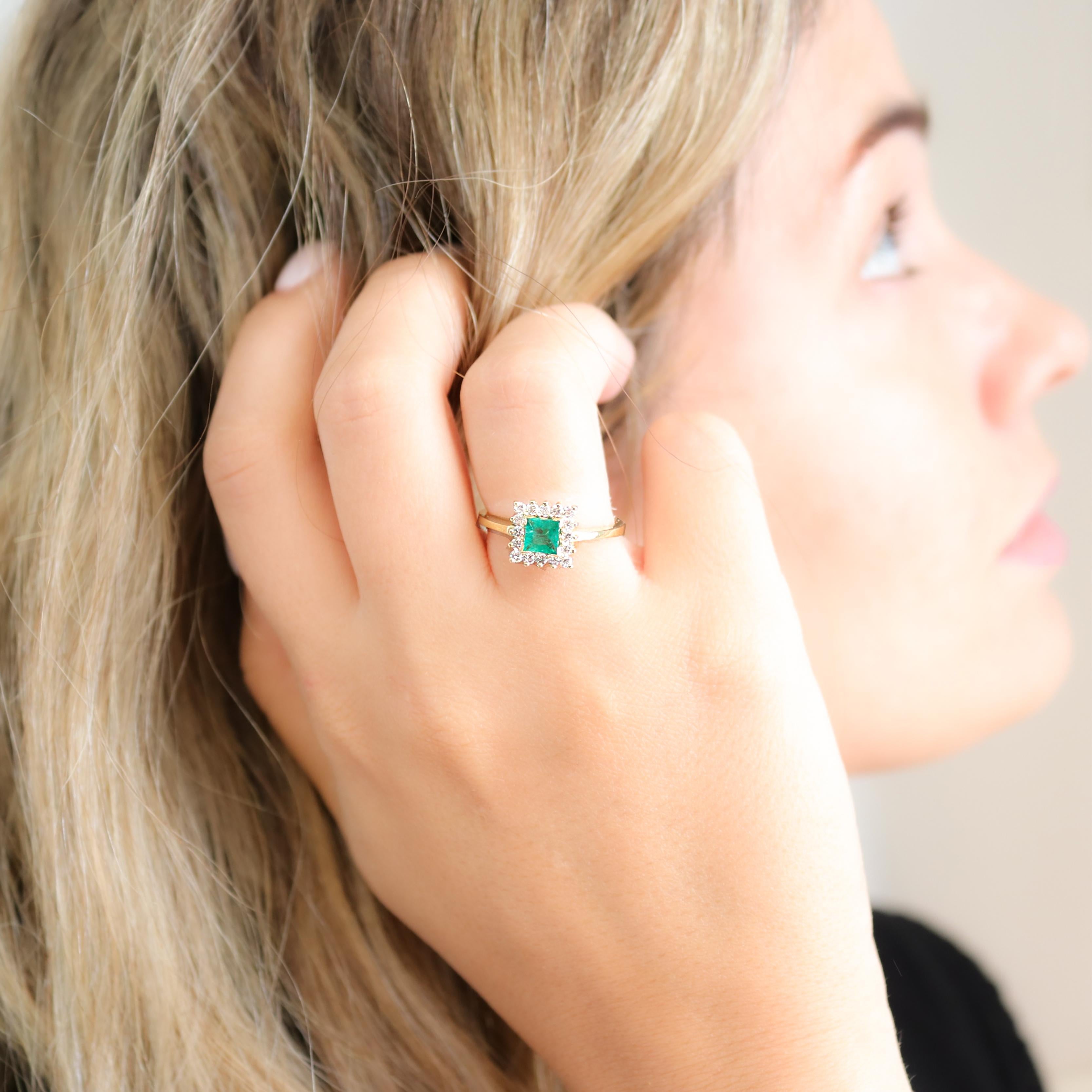 Georgios Collections 18K Yellow Gold Princess -Cut Emerald Ring with Diamonds For Sale 3