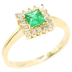 Georgios Collections 18K Yellow Gold Princess -Cut Emerald Ring with Diamonds