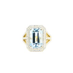 Georgios Collections Ring aus 18 Karat Gelbgold mit Aquamarin und Diamanten