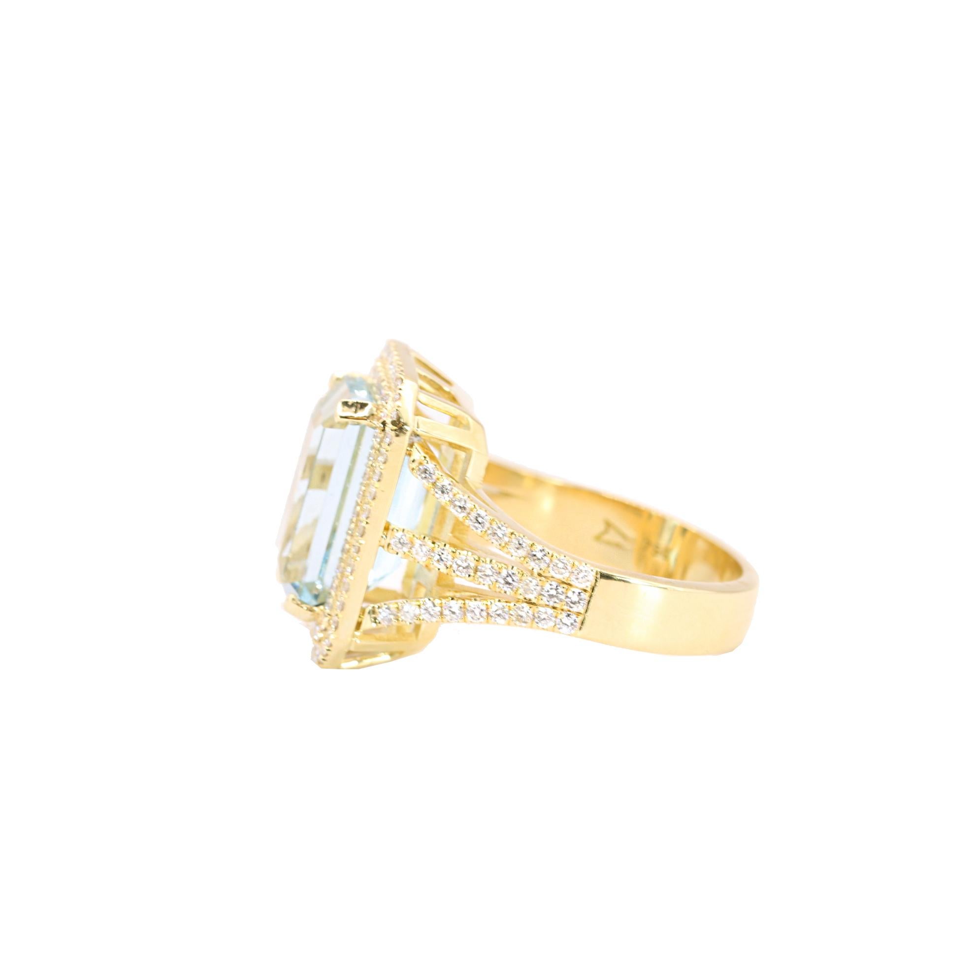 Contemporary Georgios Collections 18K Yellow Gold Ring with Aquamarine and Diamonds For Sale