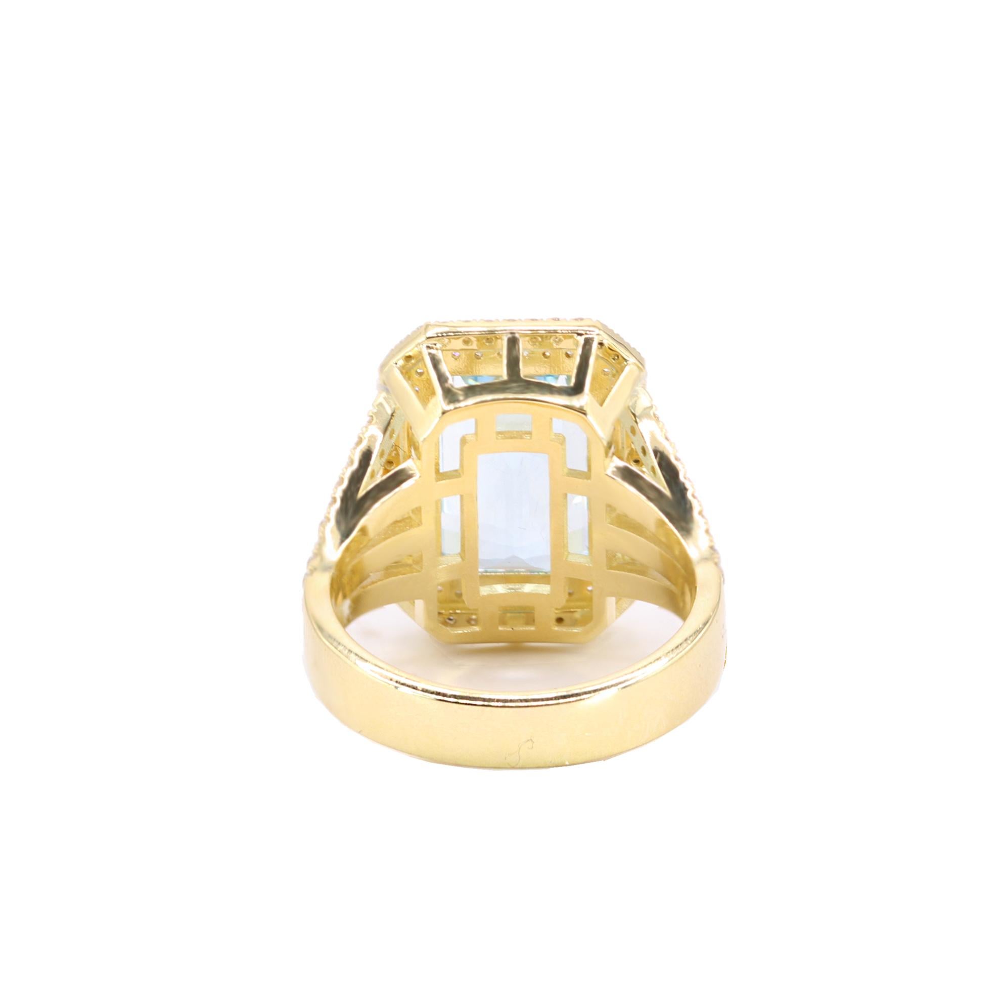 Oval Cut Georgios Collections 18K Yellow Gold Ring with Aquamarine and Diamonds For Sale