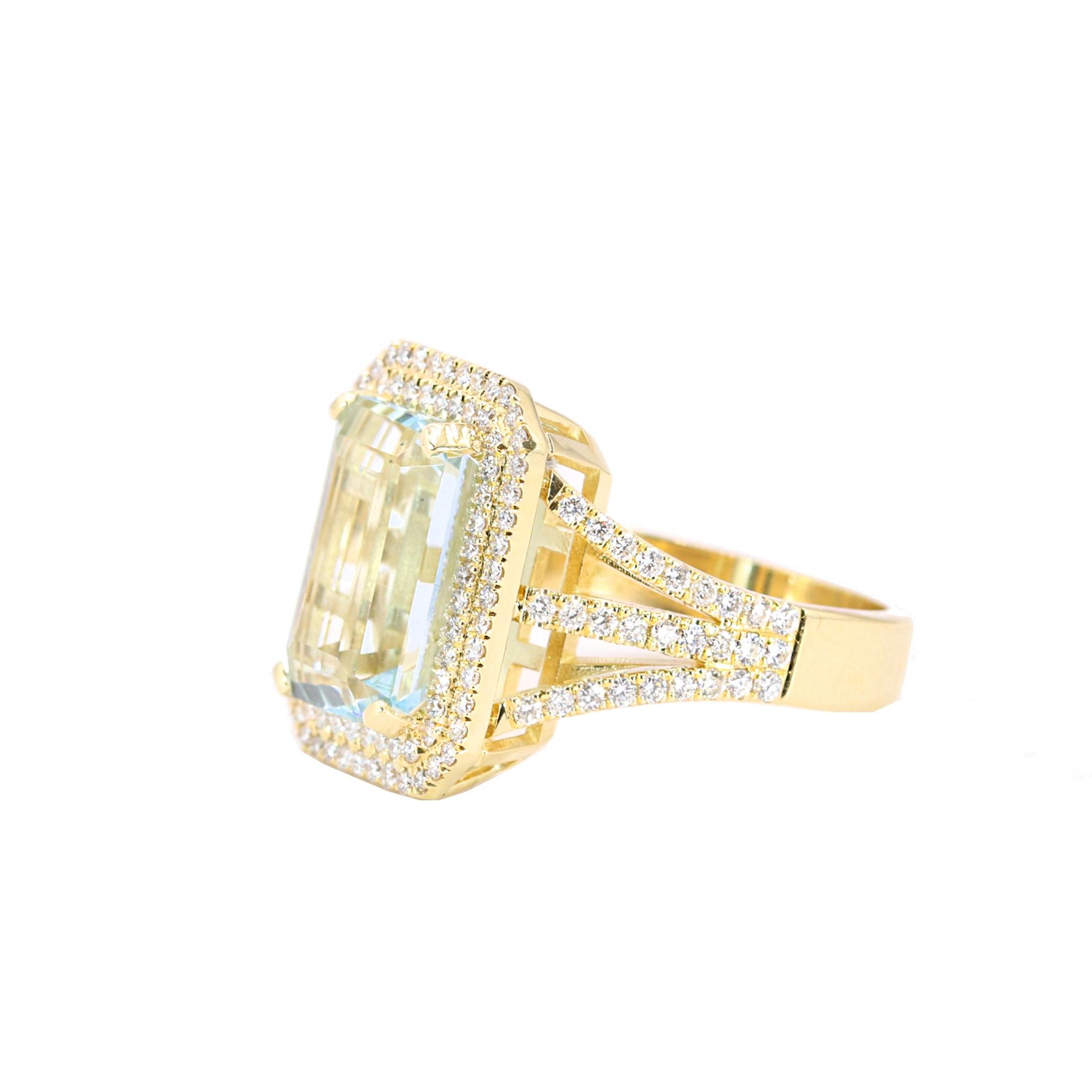 Georgios Collections 18K Yellow Gold Ring with Aquamarine and Diamonds In New Condition For Sale In Astoria, NY