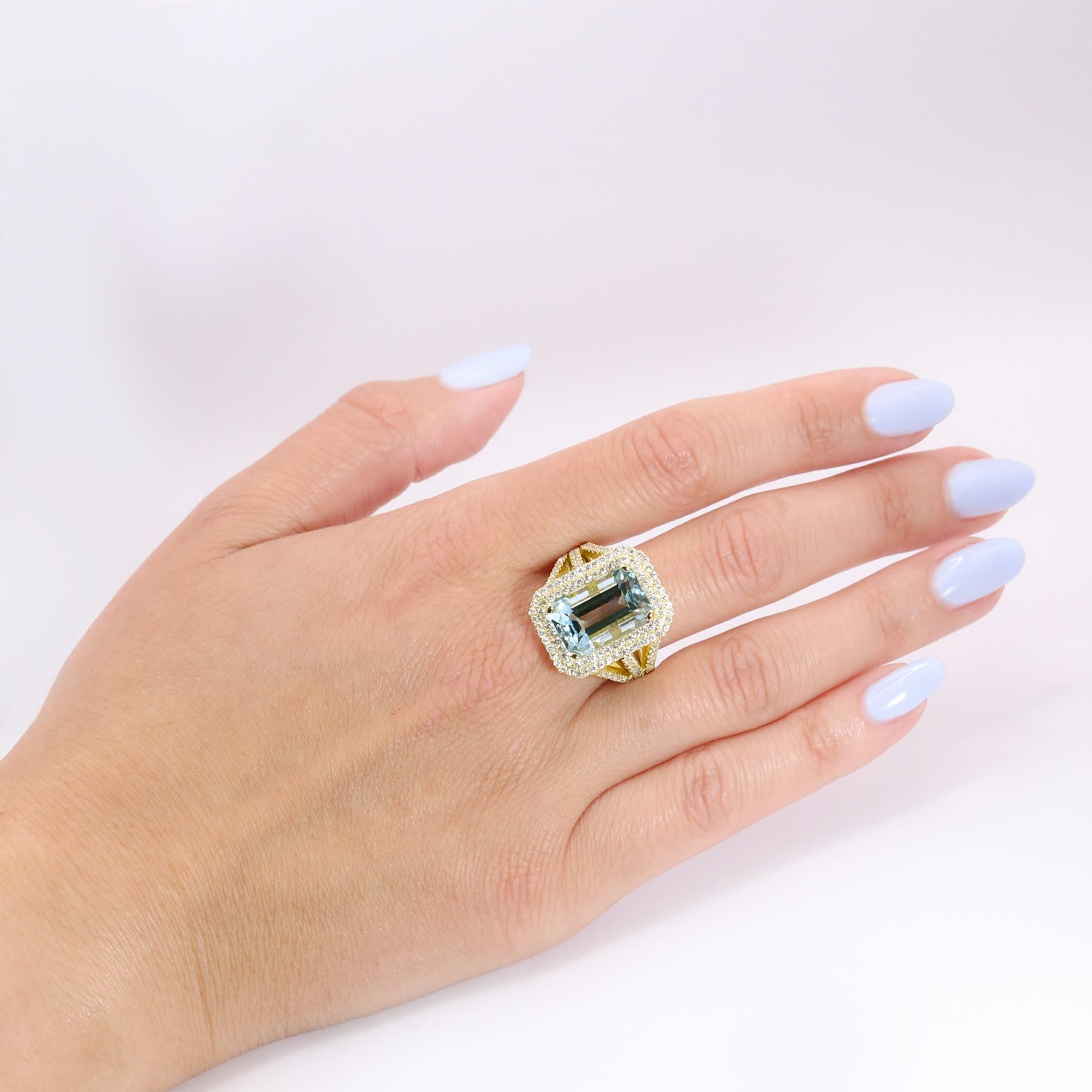 Georgios Collections 18K Yellow Gold Ring with Aquamarine and Diamonds For Sale 1
